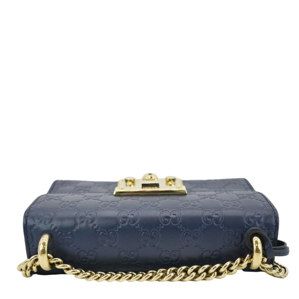 GUCCI Signature Padlock Small Leather Top Handle Shoulder Bag Blue 409487