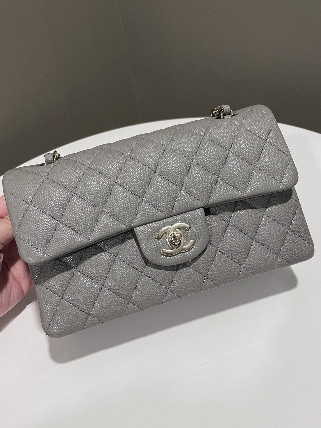 Chanel Classic Quilted Small Double Flap Grey Caviar