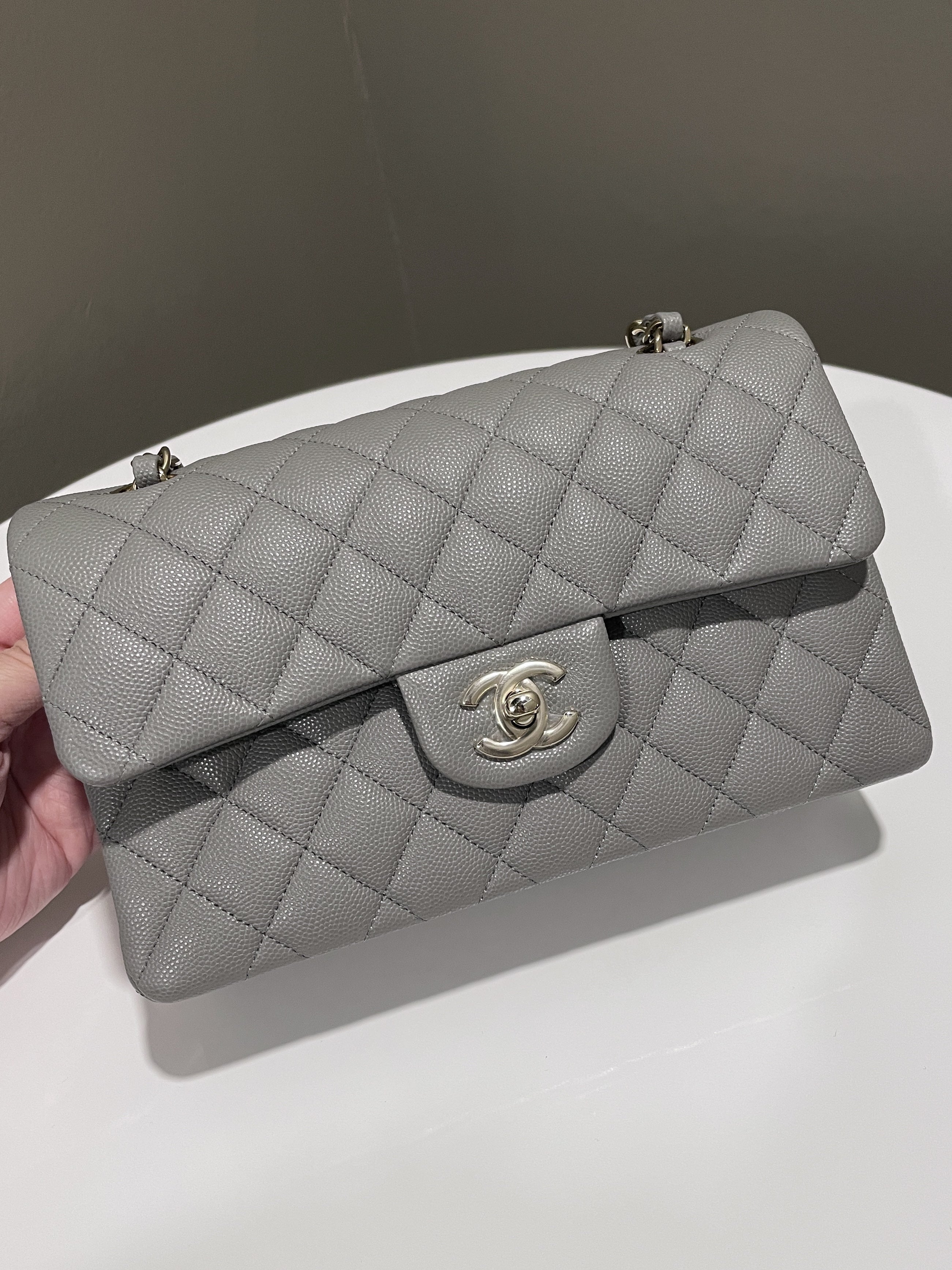 Chanel Classic Quilted Small Double Flap Grey Caviar