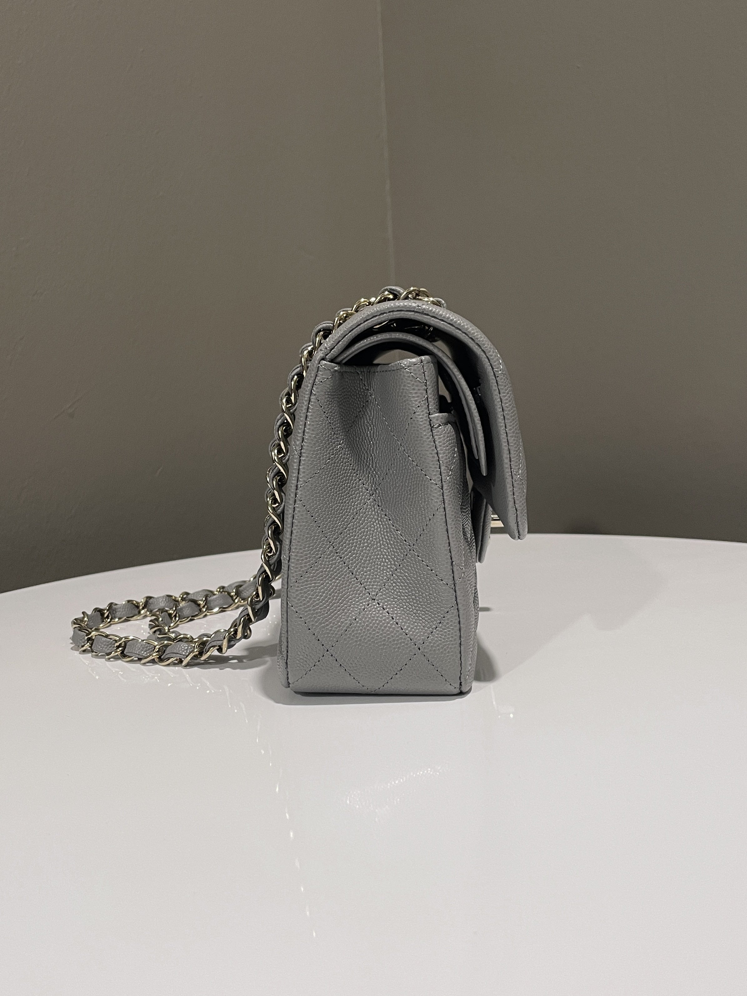 Chanel Classic Quilted Small Double Flap Grey Caviar