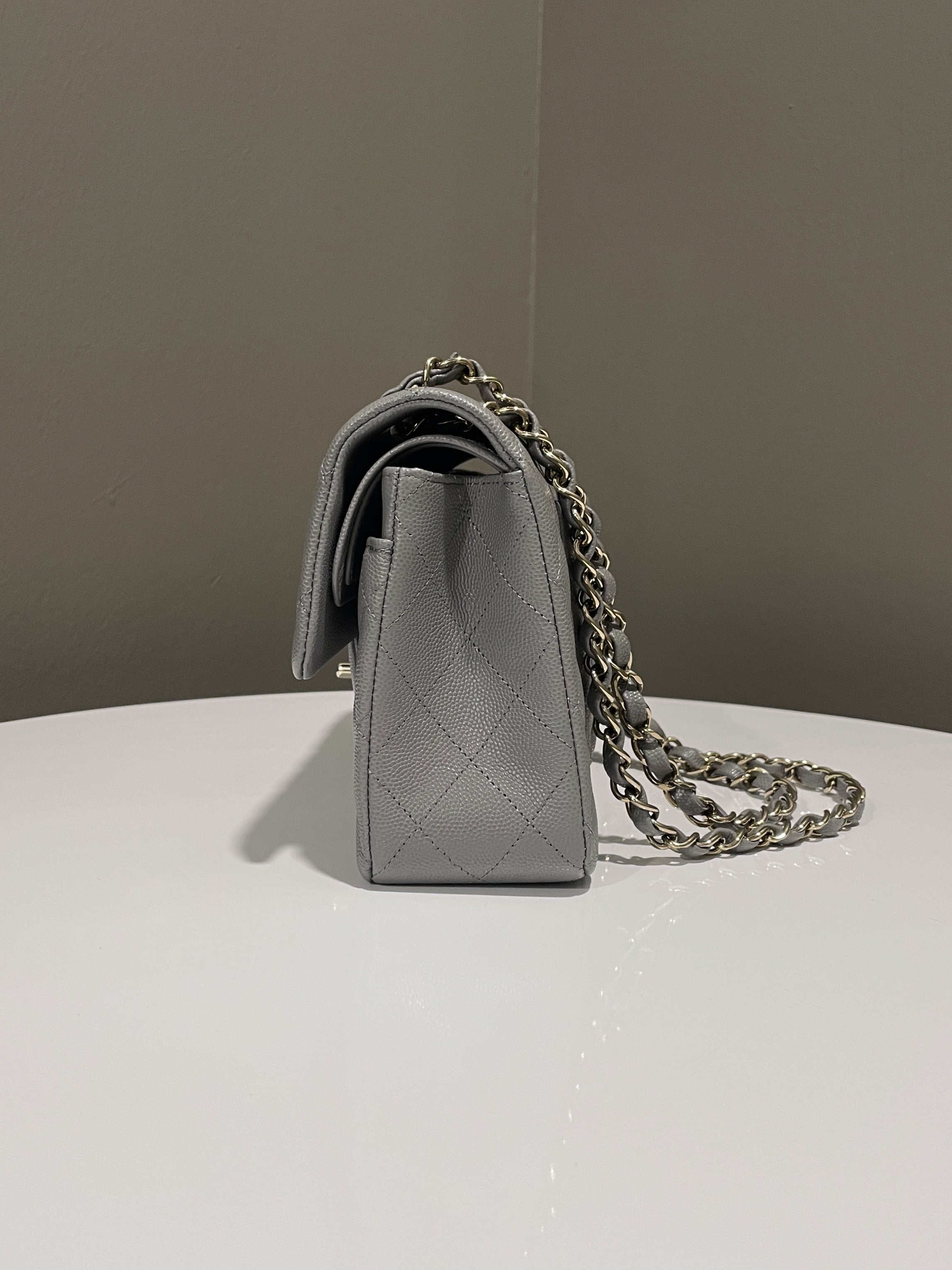 Chanel Classic Quilted Small Double Flap Grey Caviar