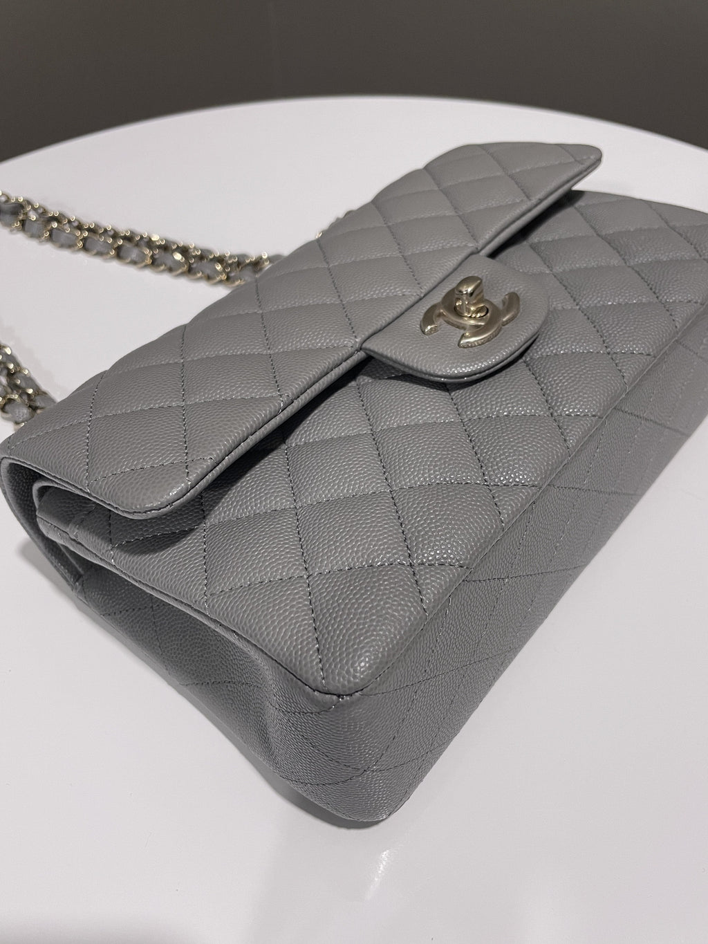 Chanel Classic Quilted Small Double Flap Grey Caviar