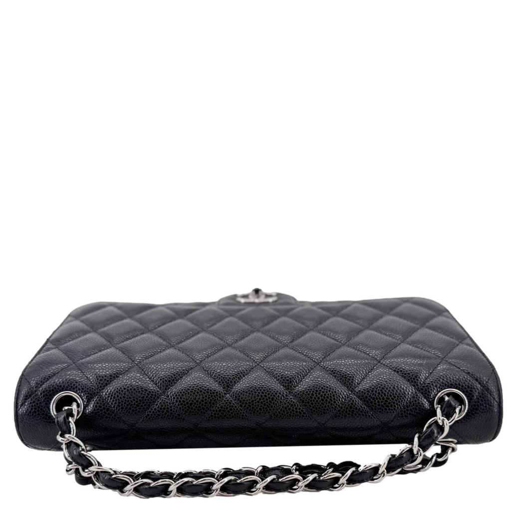 Chanel Classic Jumbo Double Flap Quilted Caviar Leather Shoulder Bag Black