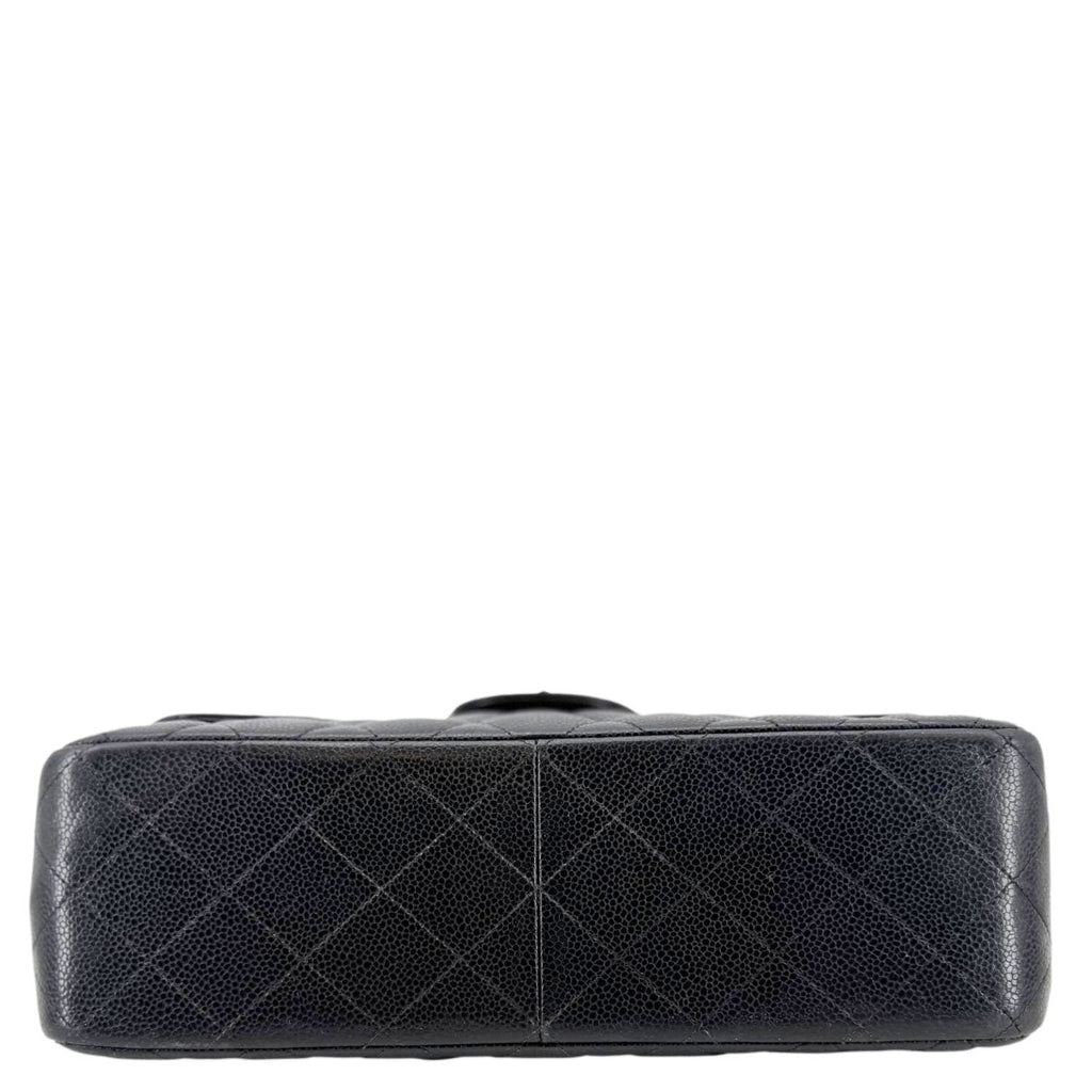 Chanel Classic Jumbo Double Flap Quilted Caviar Leather Shoulder Bag Black