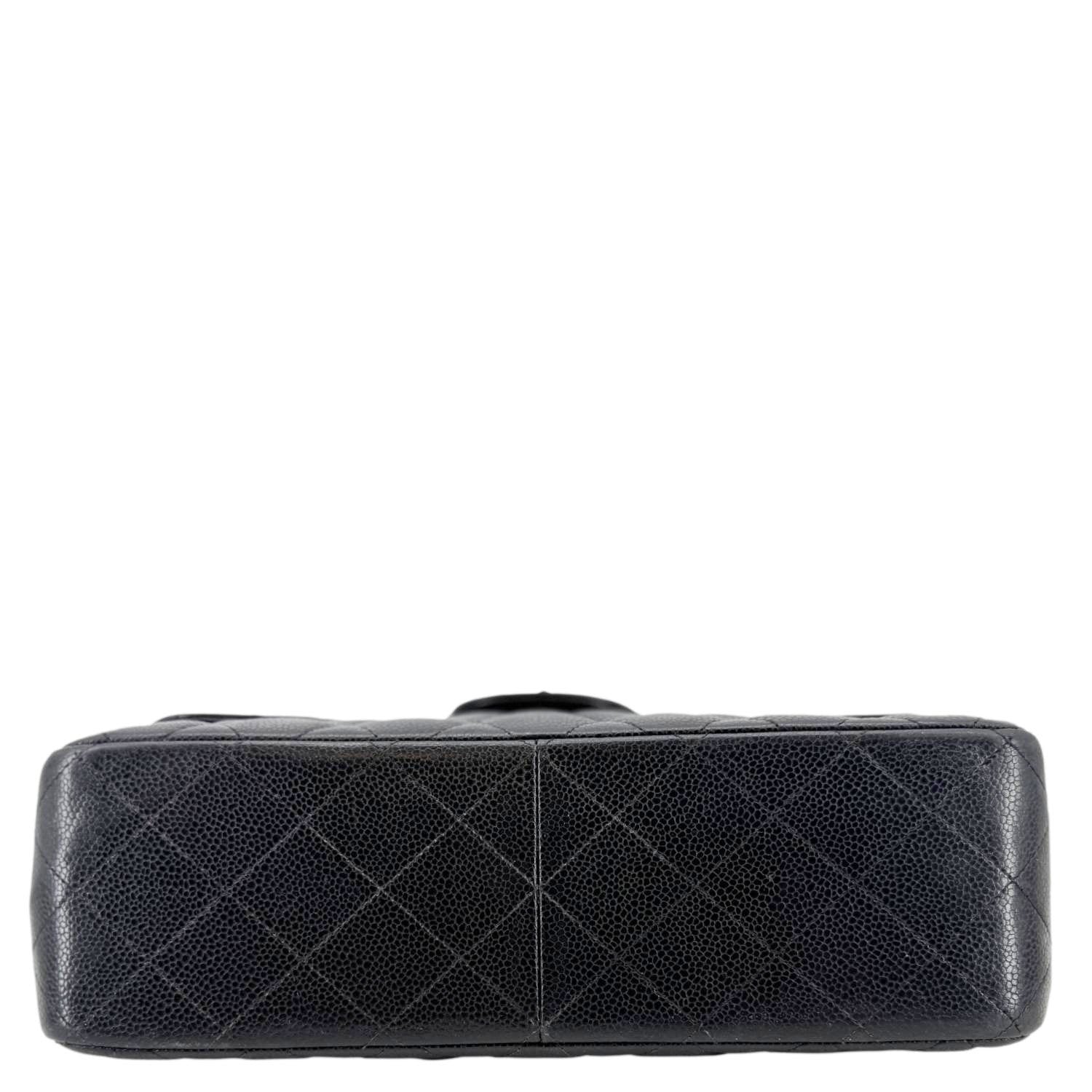 Chanel Classic Jumbo Double Flap Quilted Caviar Leather Shoulder Bag Black