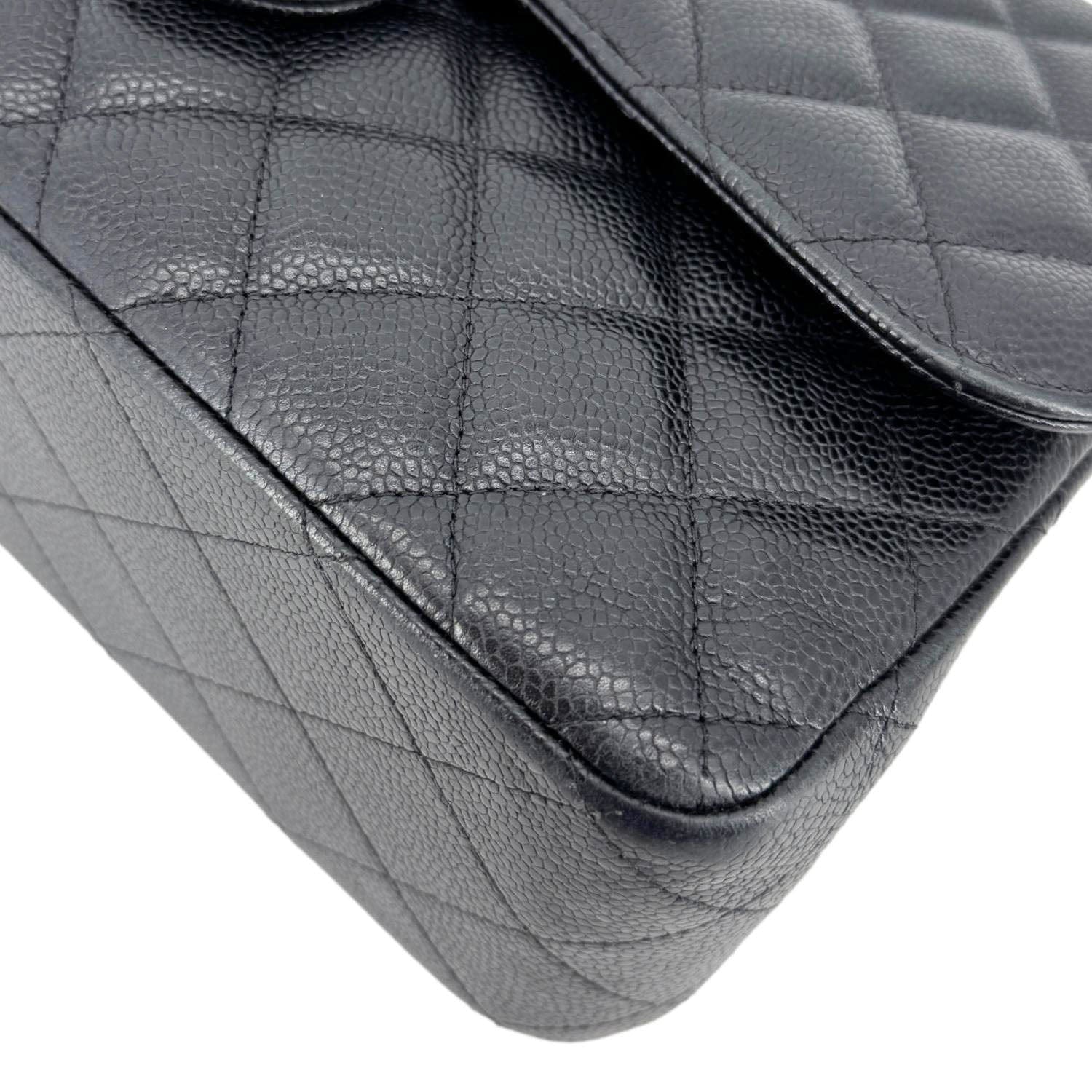 Chanel Classic Jumbo Double Flap Quilted Caviar Leather Shoulder Bag Black