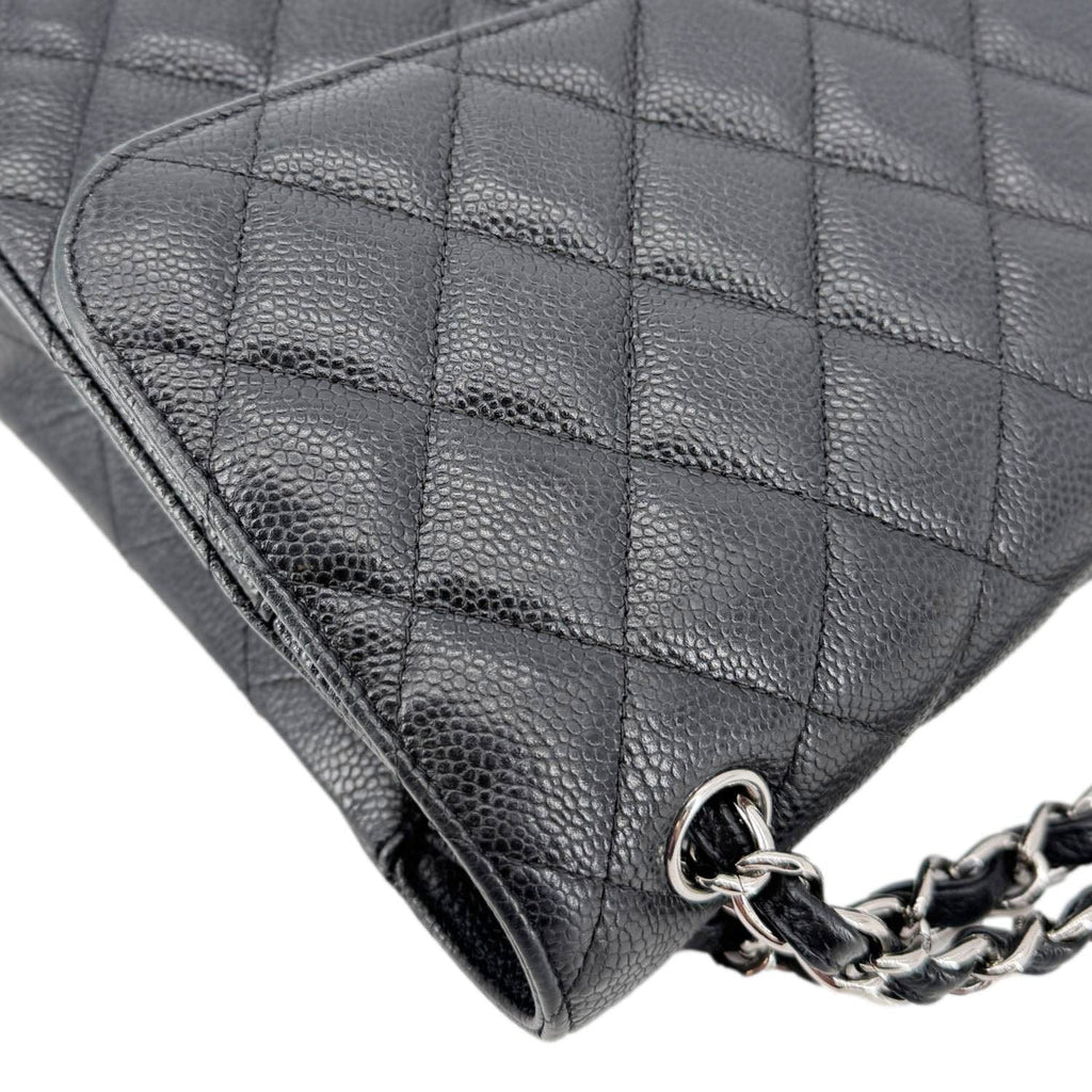 Chanel Classic Jumbo Double Flap Quilted Caviar Leather Shoulder Bag Black