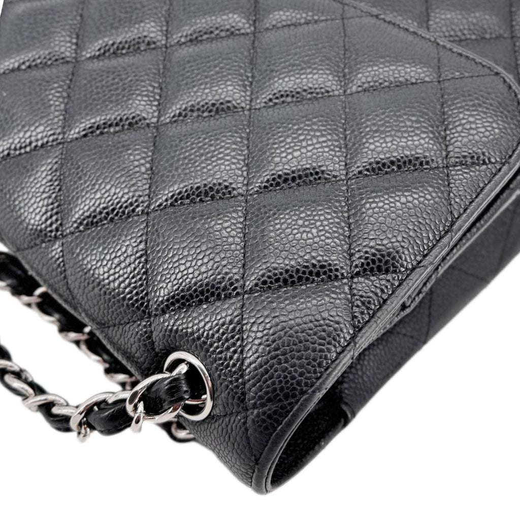 Chanel Classic Jumbo Double Flap Quilted Caviar Leather Shoulder Bag Black