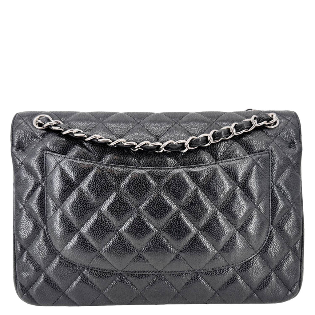 Chanel Classic Jumbo Double Flap Quilted Caviar Leather Shoulder Bag Black