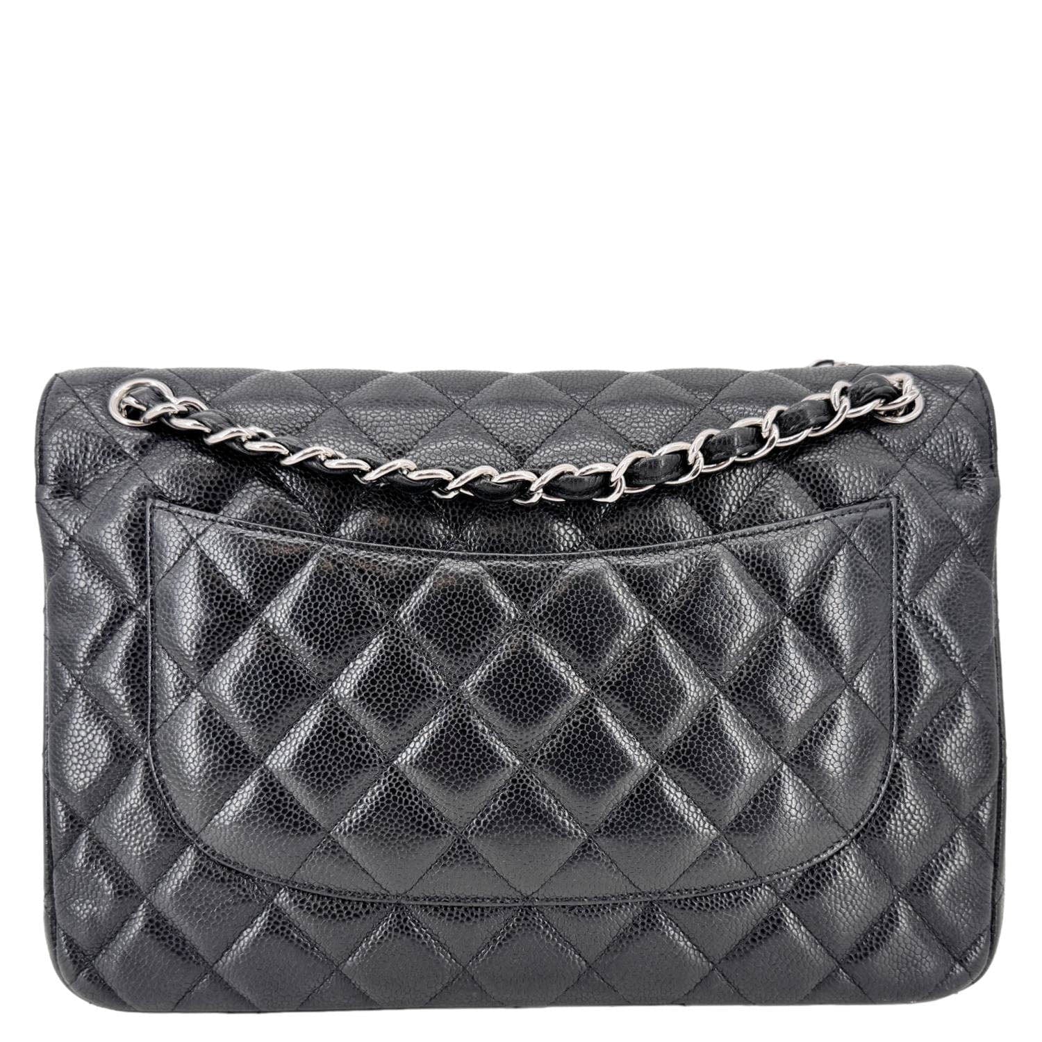 Chanel Classic Jumbo Double Flap Quilted Caviar Leather Shoulder Bag Black