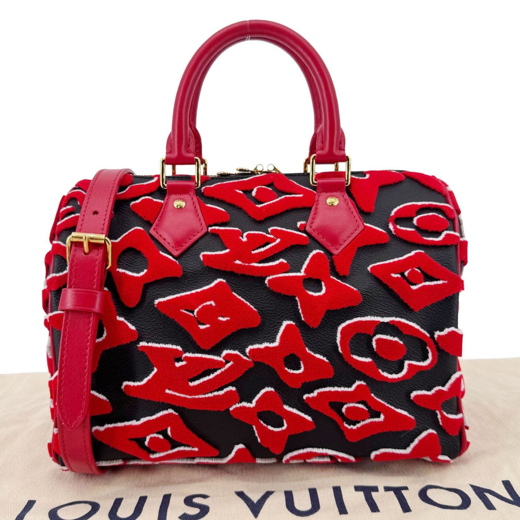 LOUIS VUITTON X UF Speedy Bandouliere 25  Tufted Monogram Satchel Bag Red