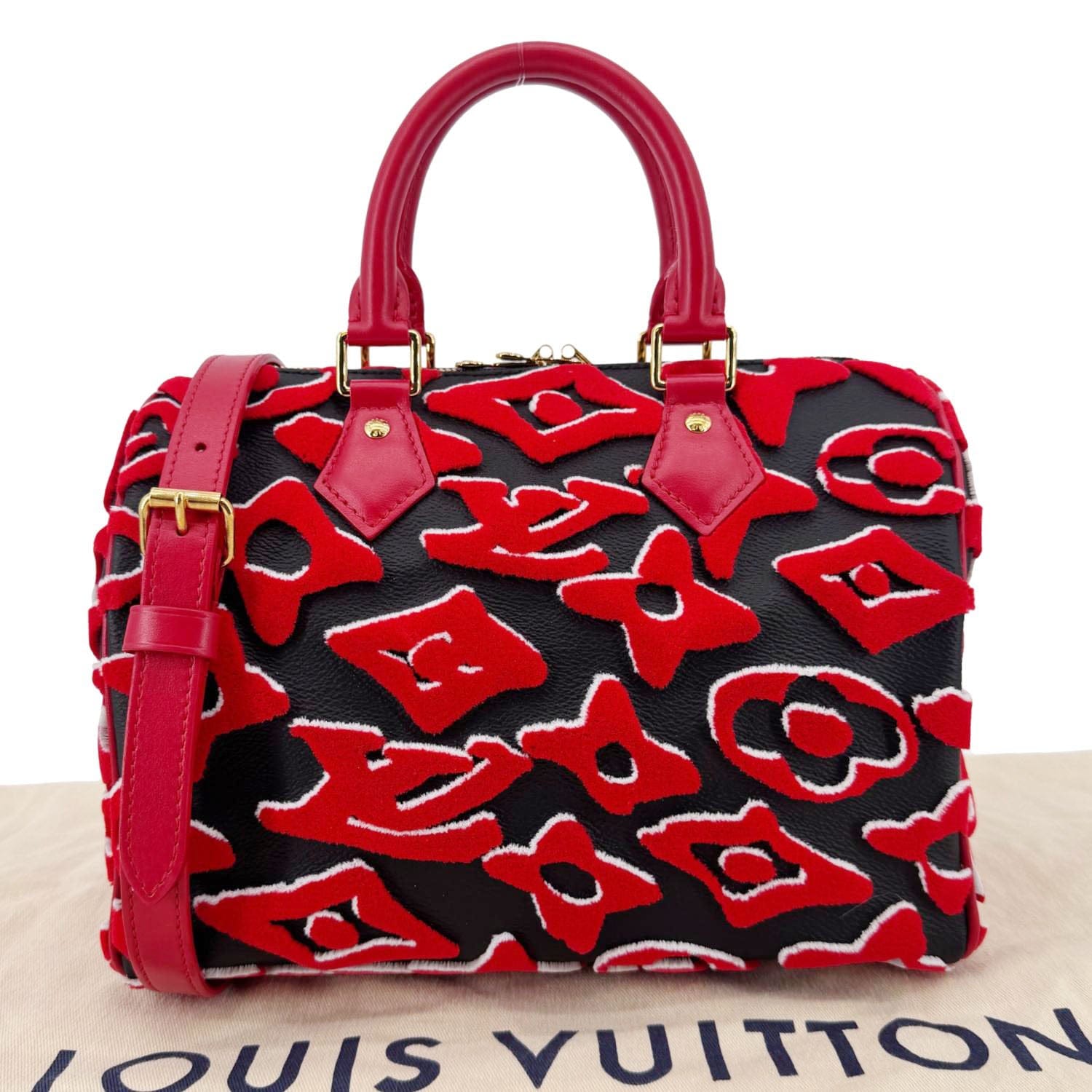 LOUIS VUITTON X UF Speedy Bandouliere 25  Tufted Monogram Satchel Bag Red
