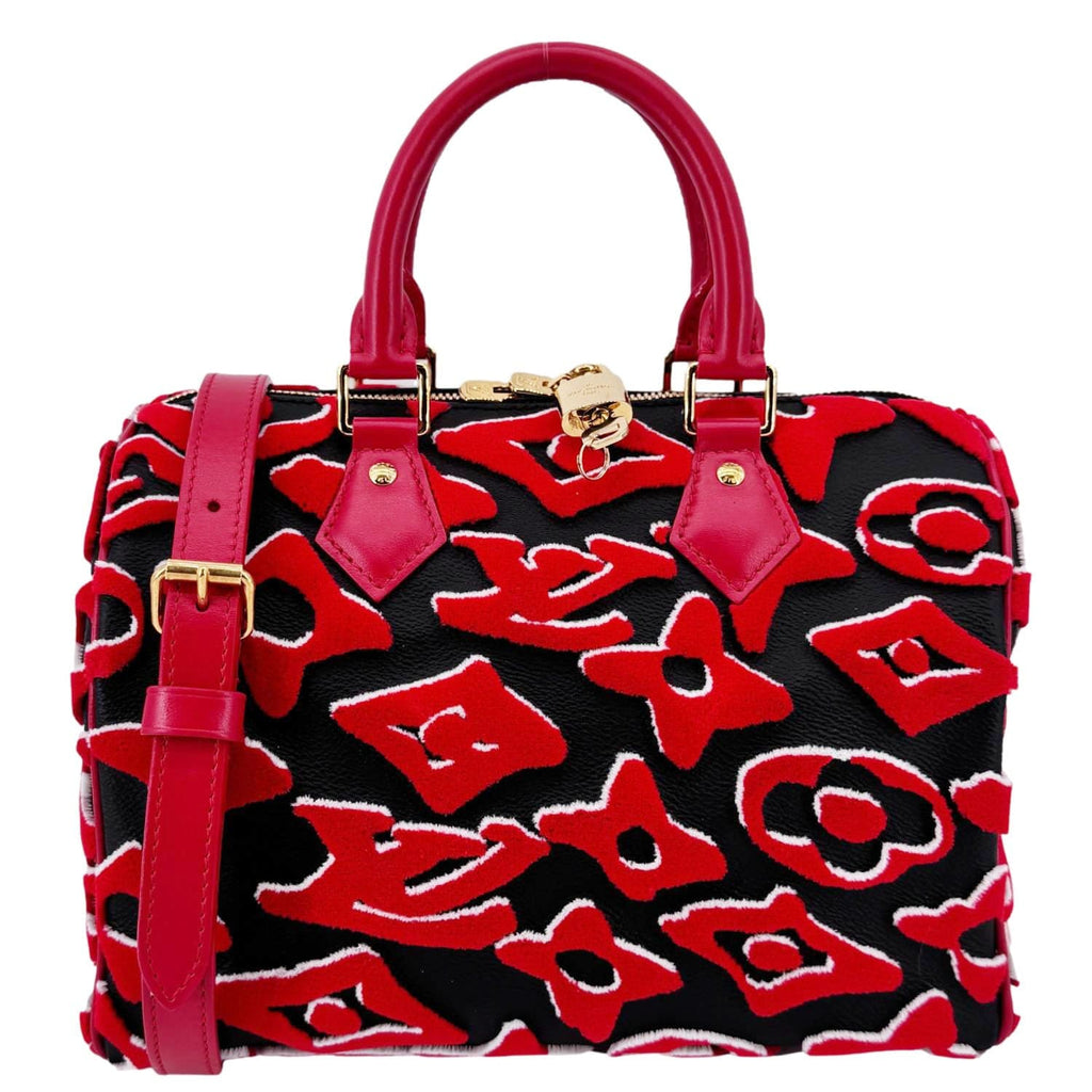 LOUIS VUITTON X UF Speedy Bandouliere 25  Tufted Monogram Satchel Bag Red