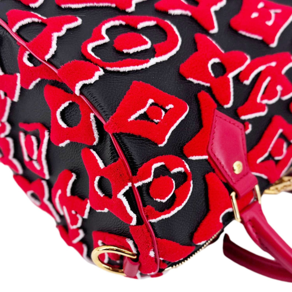 LOUIS VUITTON X UF Speedy Bandouliere 25  Tufted Monogram Satchel Bag Red
