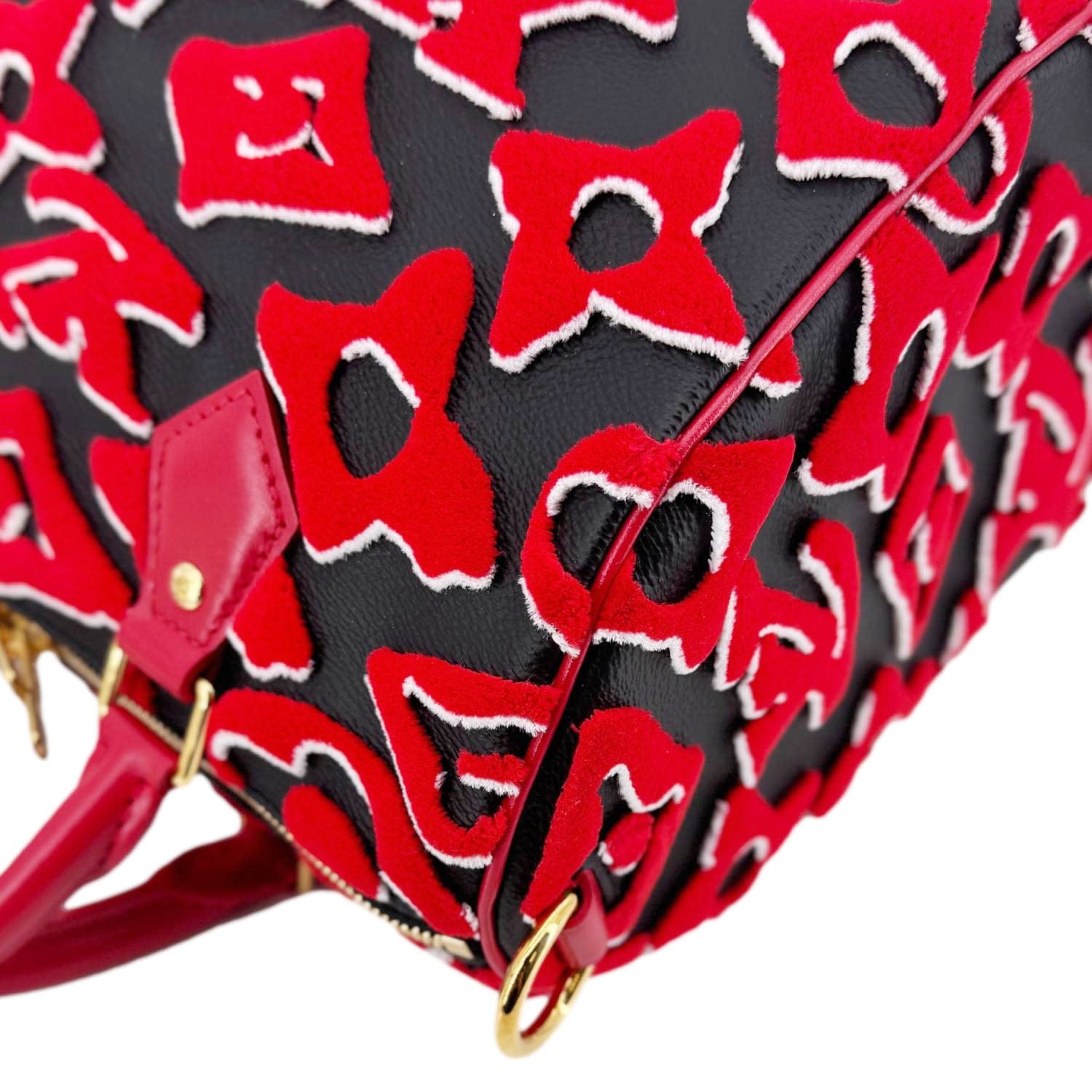 LOUIS VUITTON X UF Speedy Bandouliere 25  Tufted Monogram Satchel Bag Red