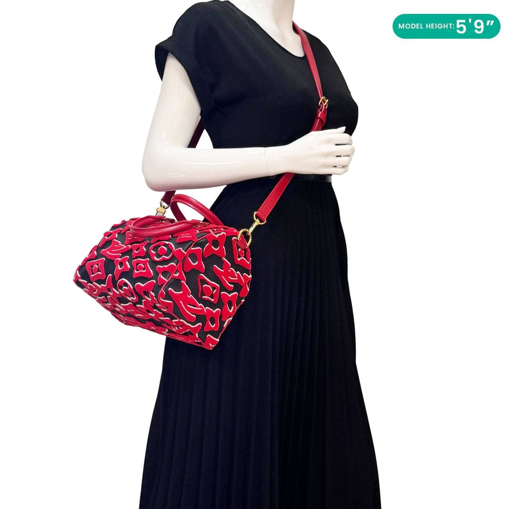 LOUIS VUITTON X UF Speedy Bandouliere 25  Tufted Monogram Satchel Bag Red