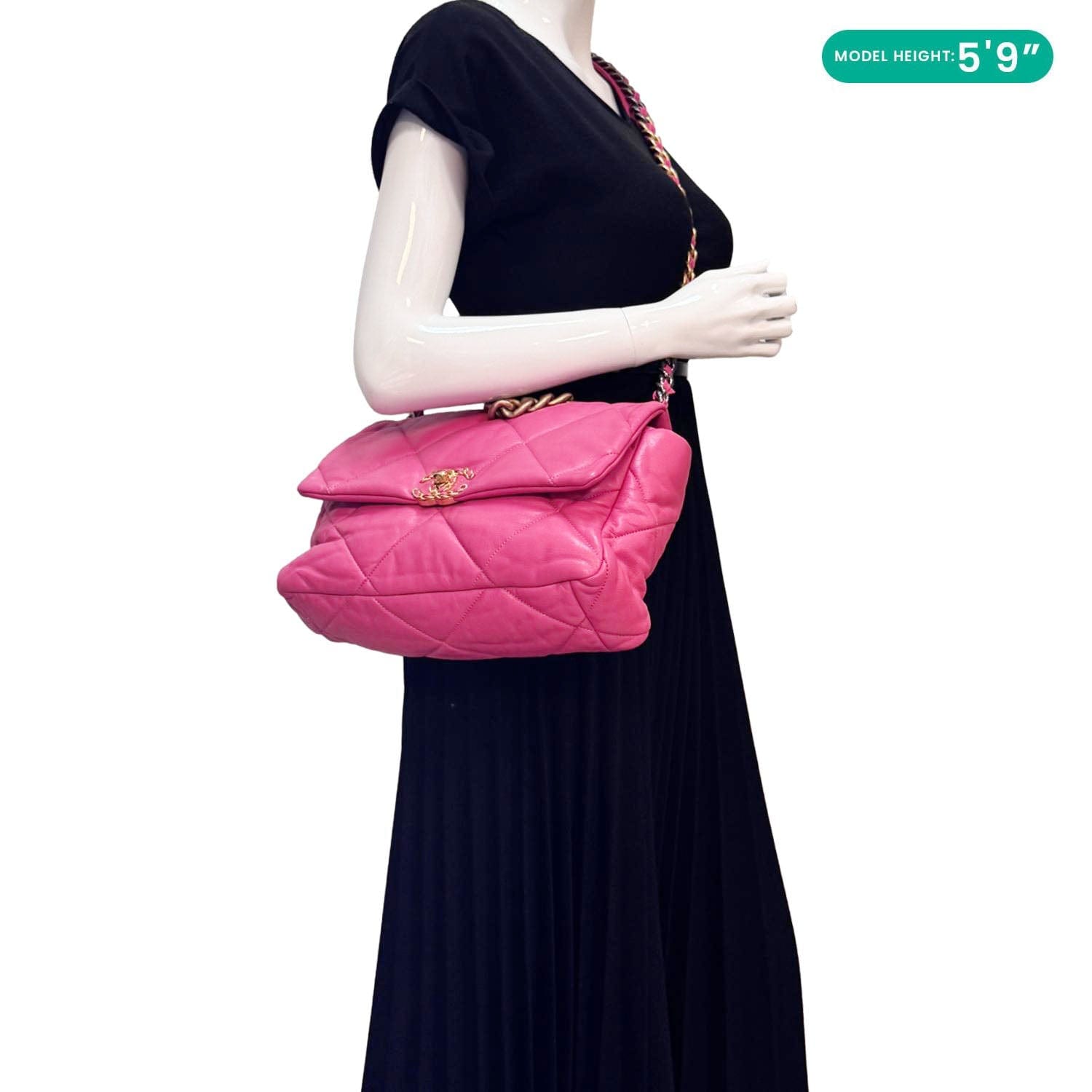 Chanel 19 Flap Medium Lambskin Quilted Leather Shoulder Bag Pink