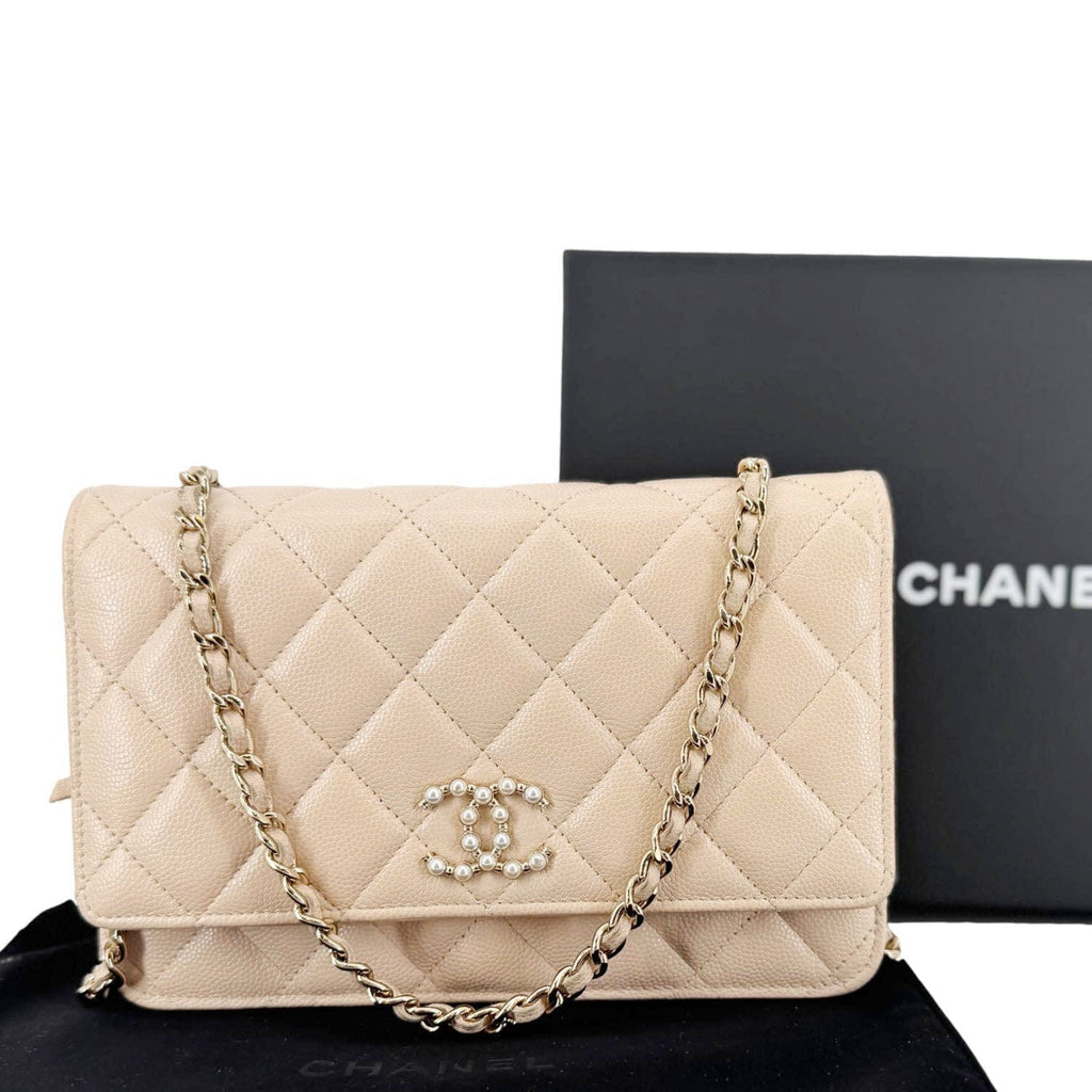Chanel CC Pearl Caviar Quilted Leather WOC Crossbody Bag Off white
