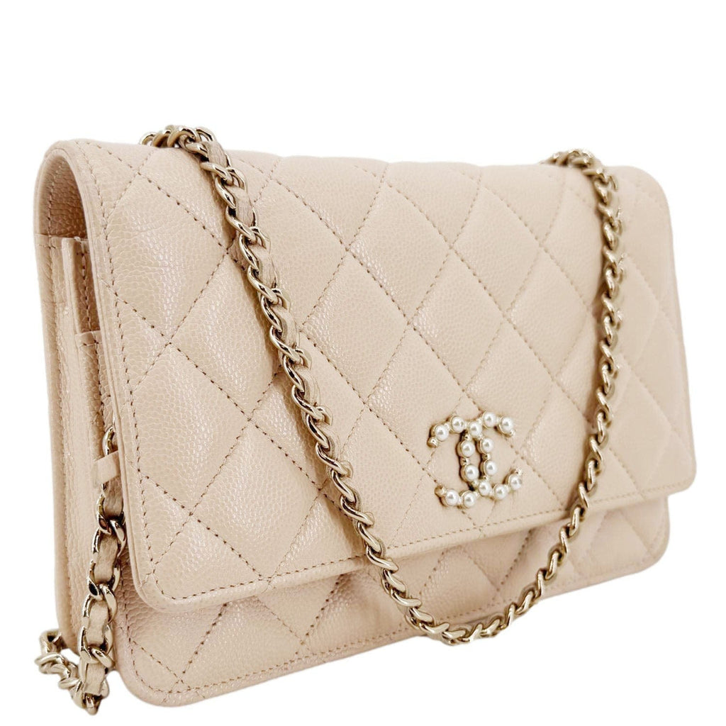 Chanel CC Pearl Caviar Quilted Leather WOC Crossbody Bag Off white