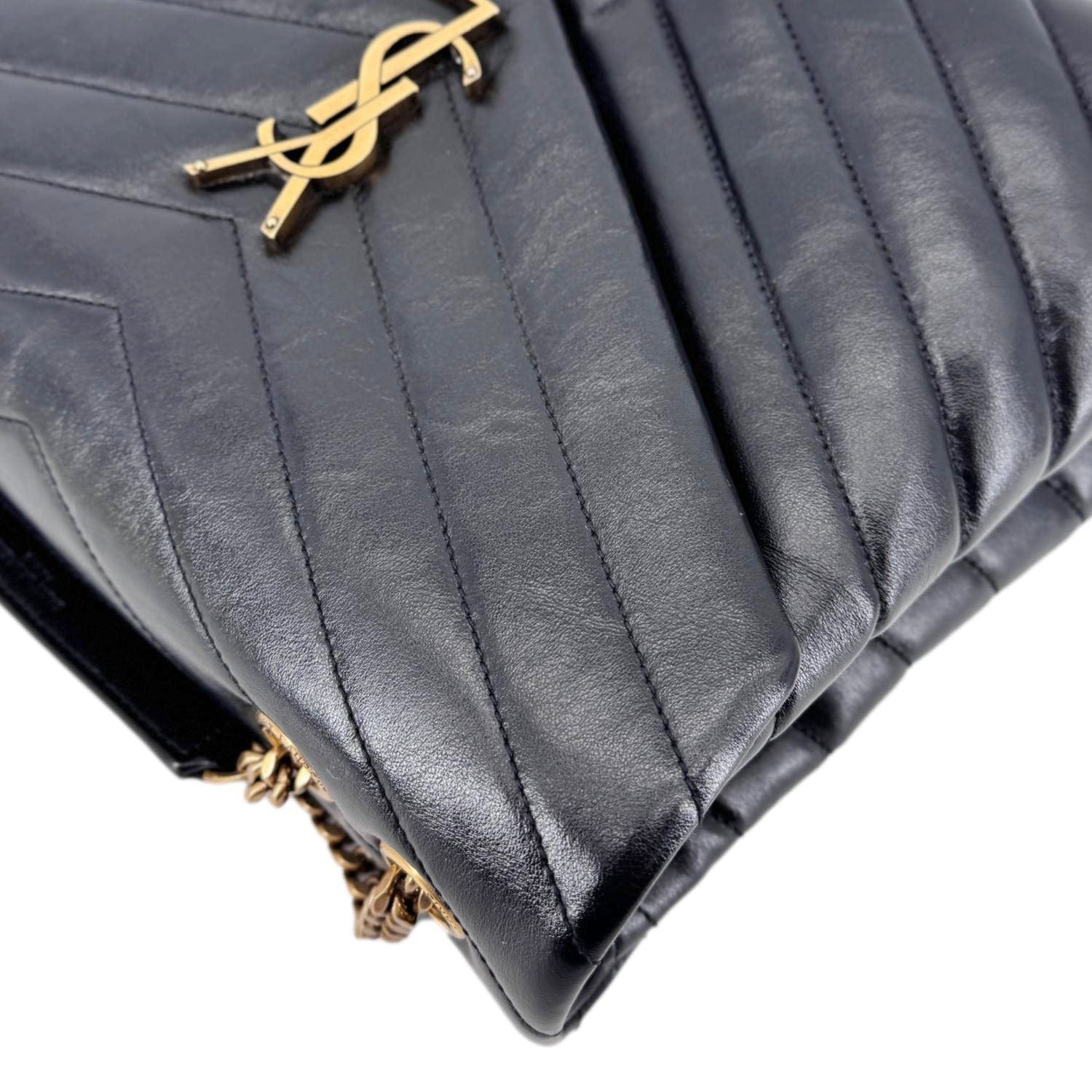 YVES SAINT LAURENT Loulou Large Matelasse Leather Chain  Shoulder Bag Black