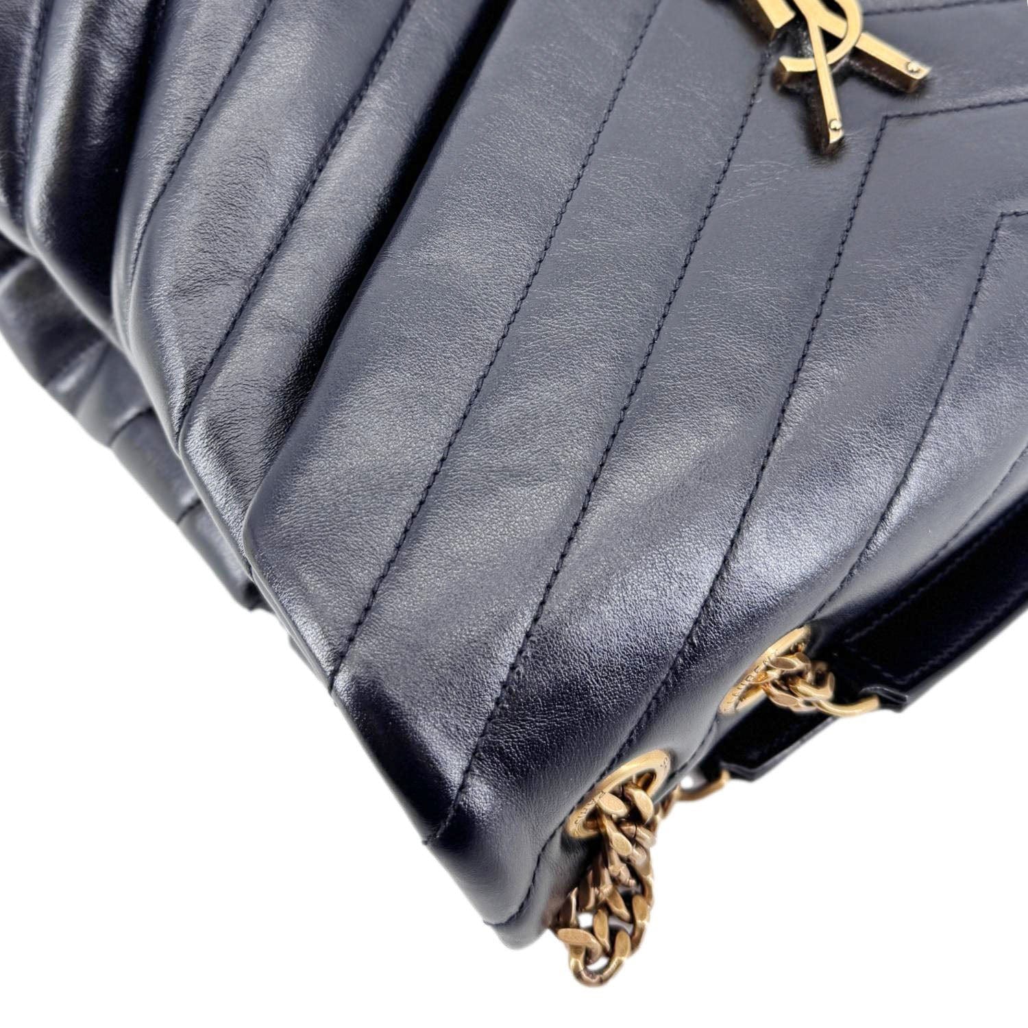 YVES SAINT LAURENT Loulou Large Matelasse Leather Chain  Shoulder Bag Black