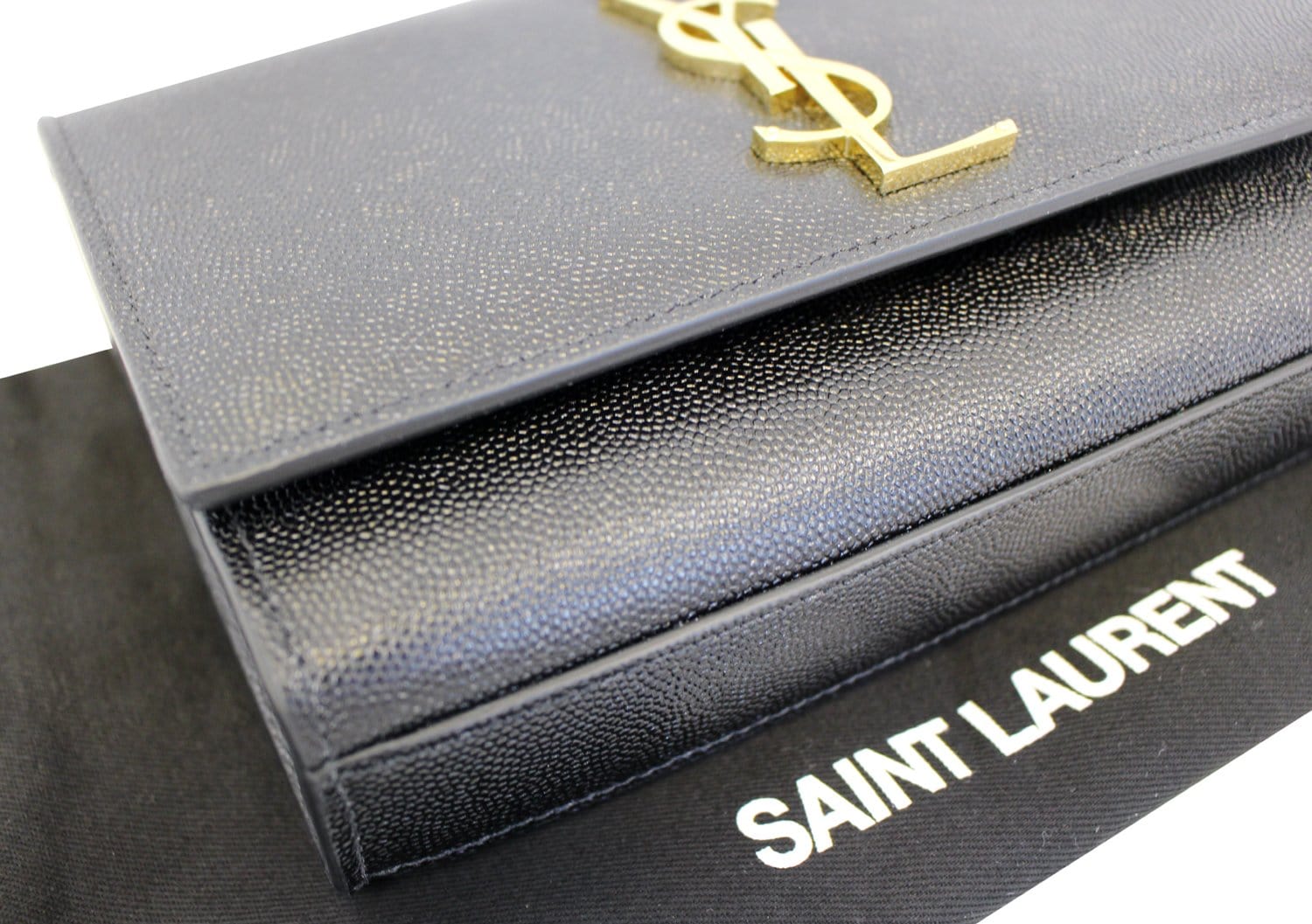YVES SAINT LAURENT Kate Black Leather Chain Clutch Crossbody Bag
