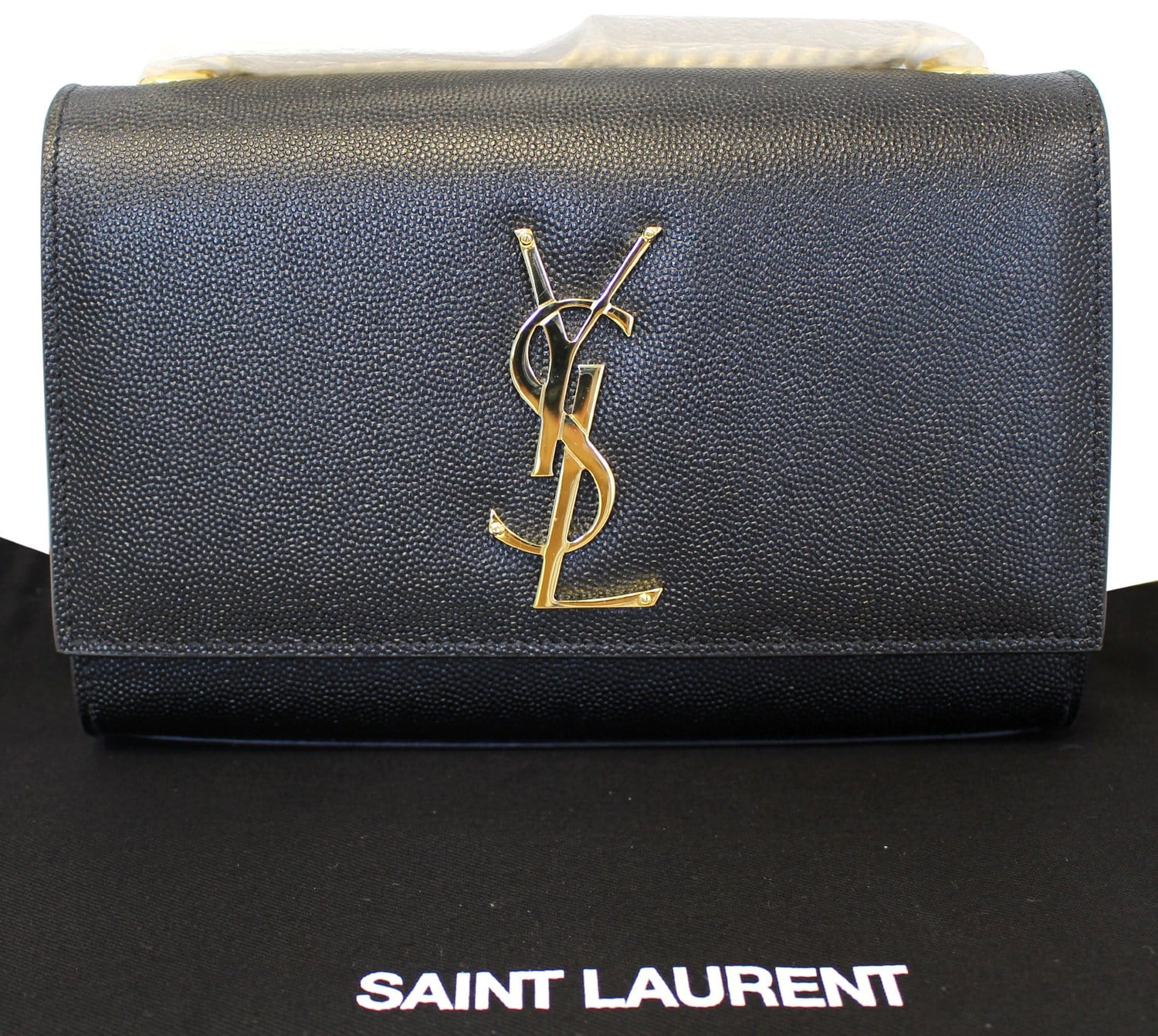 YVES SAINT LAURENT Kate Black Leather Chain Clutch Crossbody Bag