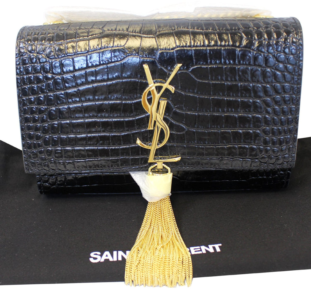 YVES SAINT LAURENT Caviar Leather Black Leather Chain Clutch Crossbody Bag