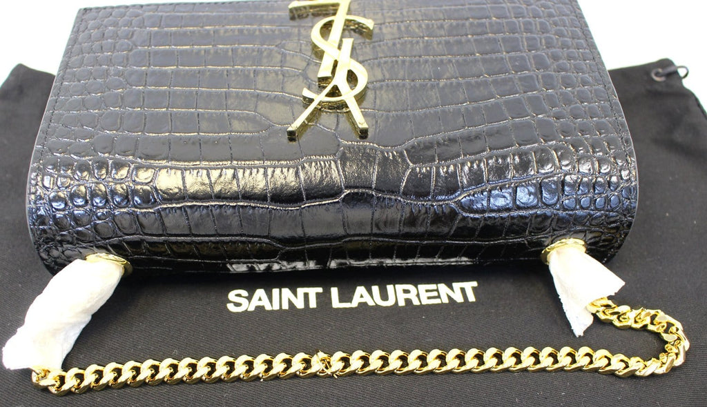 YVES SAINT LAURENT Caviar Leather Black Leather Chain Clutch Crossbody Bag