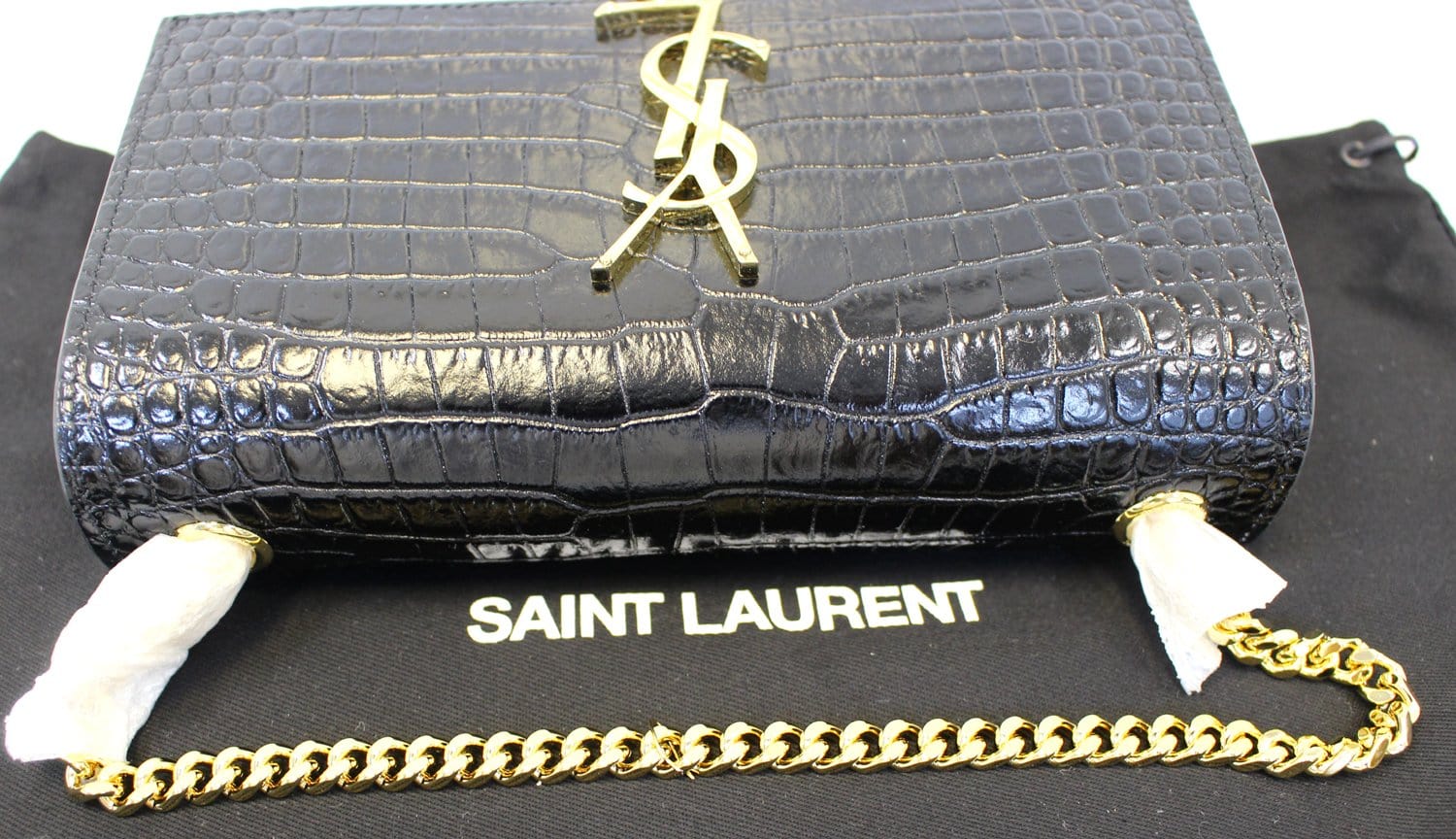 YVES SAINT LAURENT Caviar Leather Black Leather Chain Clutch Crossbody Bag