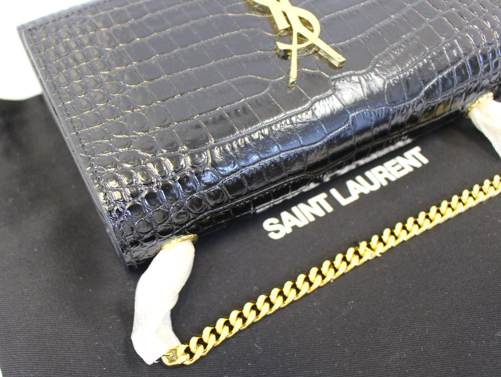 YVES SAINT LAURENT Caviar Leather Black Leather Chain Clutch Crossbody Bag