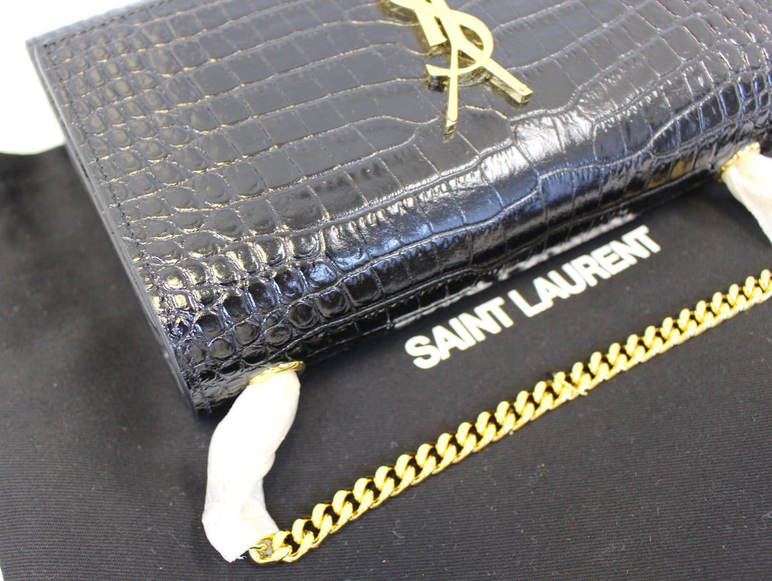 YVES SAINT LAURENT Caviar Leather Black Leather Chain Clutch Crossbody Bag