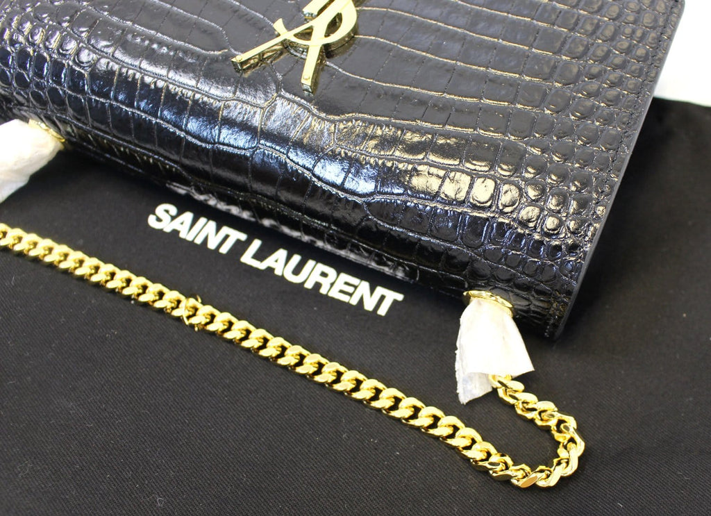 YVES SAINT LAURENT Caviar Leather Black Leather Chain Clutch Crossbody Bag