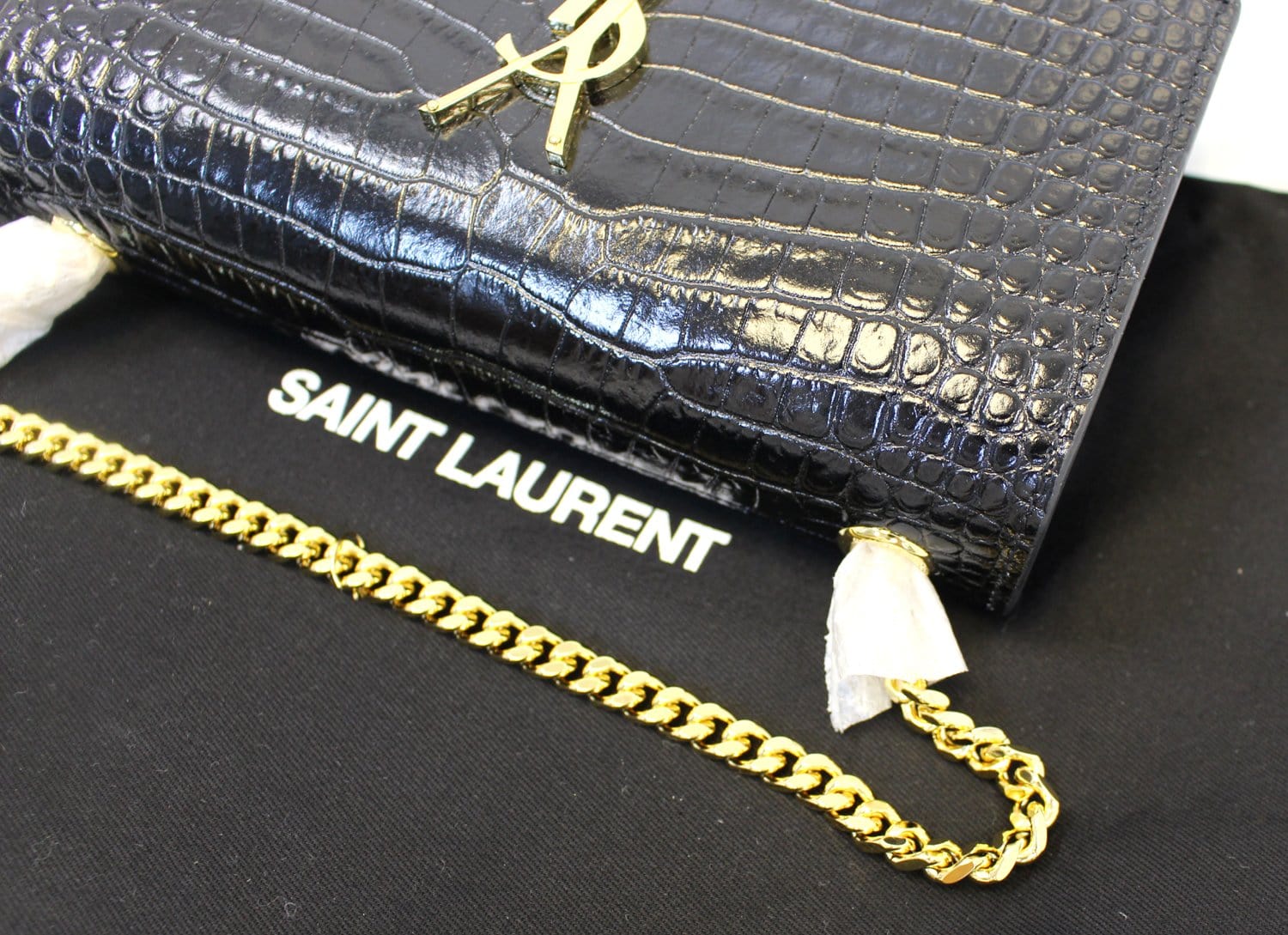 YVES SAINT LAURENT Caviar Leather Black Leather Chain Clutch Crossbody Bag