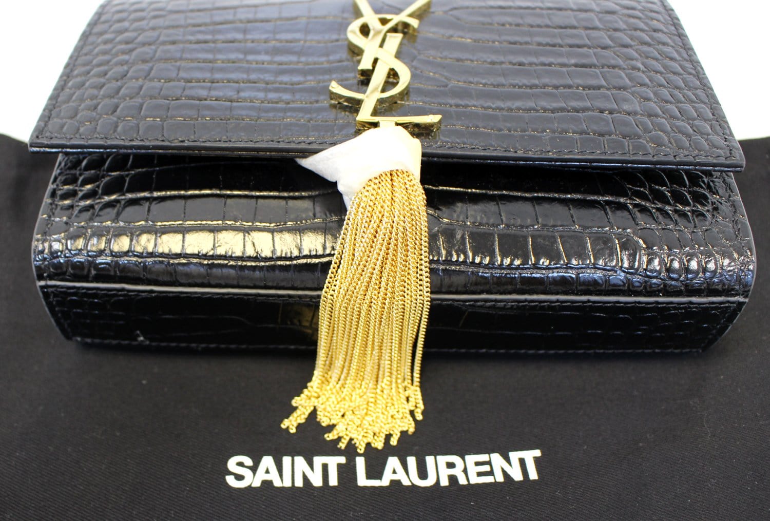 YVES SAINT LAURENT Caviar Leather Black Leather Chain Clutch Crossbody Bag