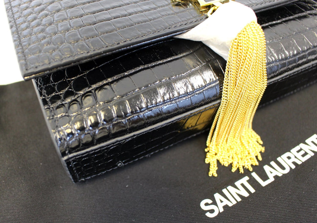 YVES SAINT LAURENT Caviar Leather Black Leather Chain Clutch Crossbody Bag