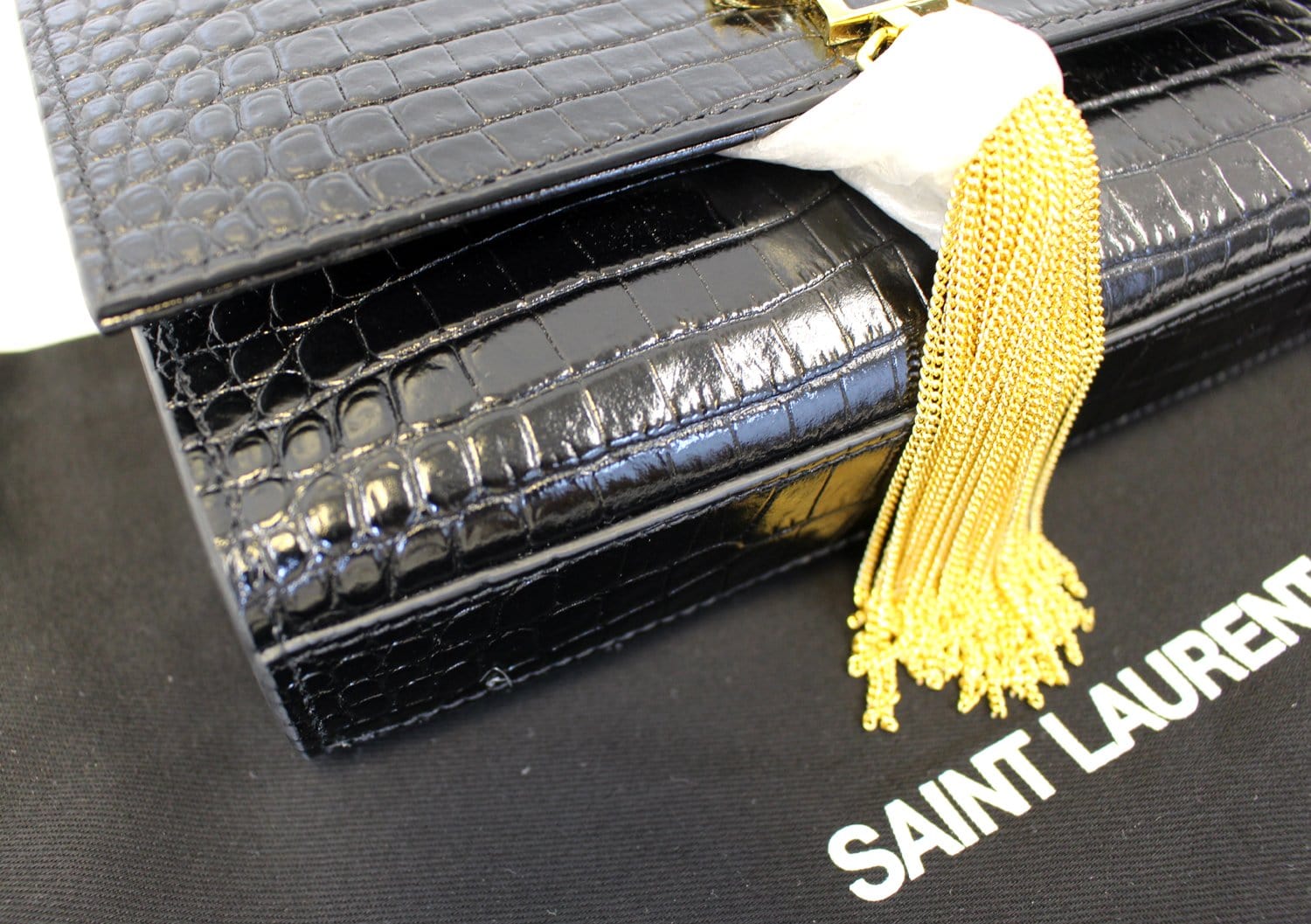 YVES SAINT LAURENT Caviar Leather Black Leather Chain Clutch Crossbody Bag