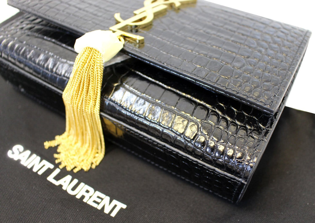 YVES SAINT LAURENT Caviar Leather Black Leather Chain Clutch Crossbody Bag