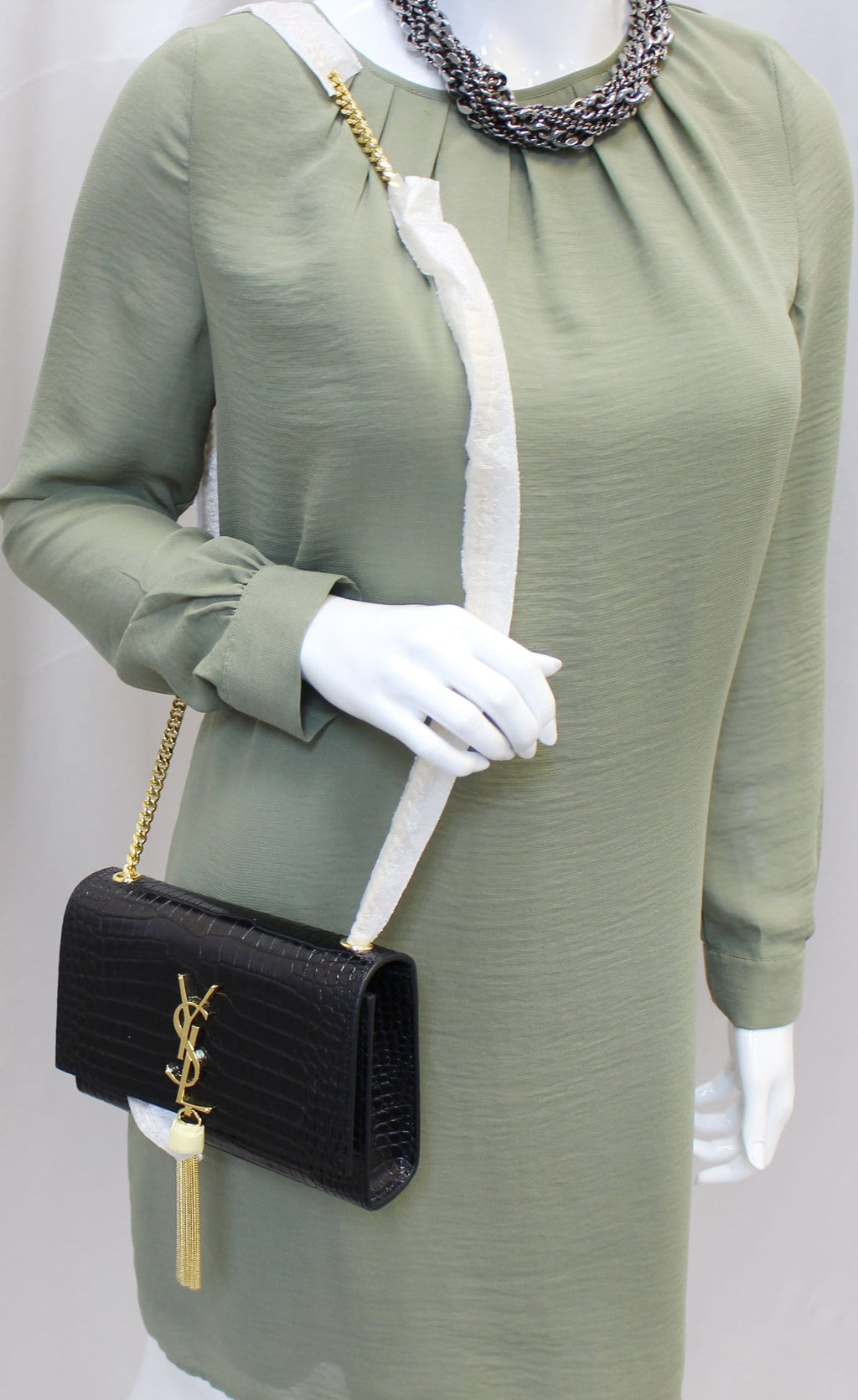 YVES SAINT LAURENT Caviar Leather Black Leather Chain Clutch Crossbody Bag
