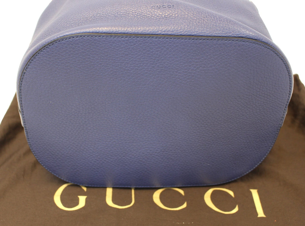 GUCCI Miss Bamboo Medium Blue Leather Bucket Shoulder Handbag