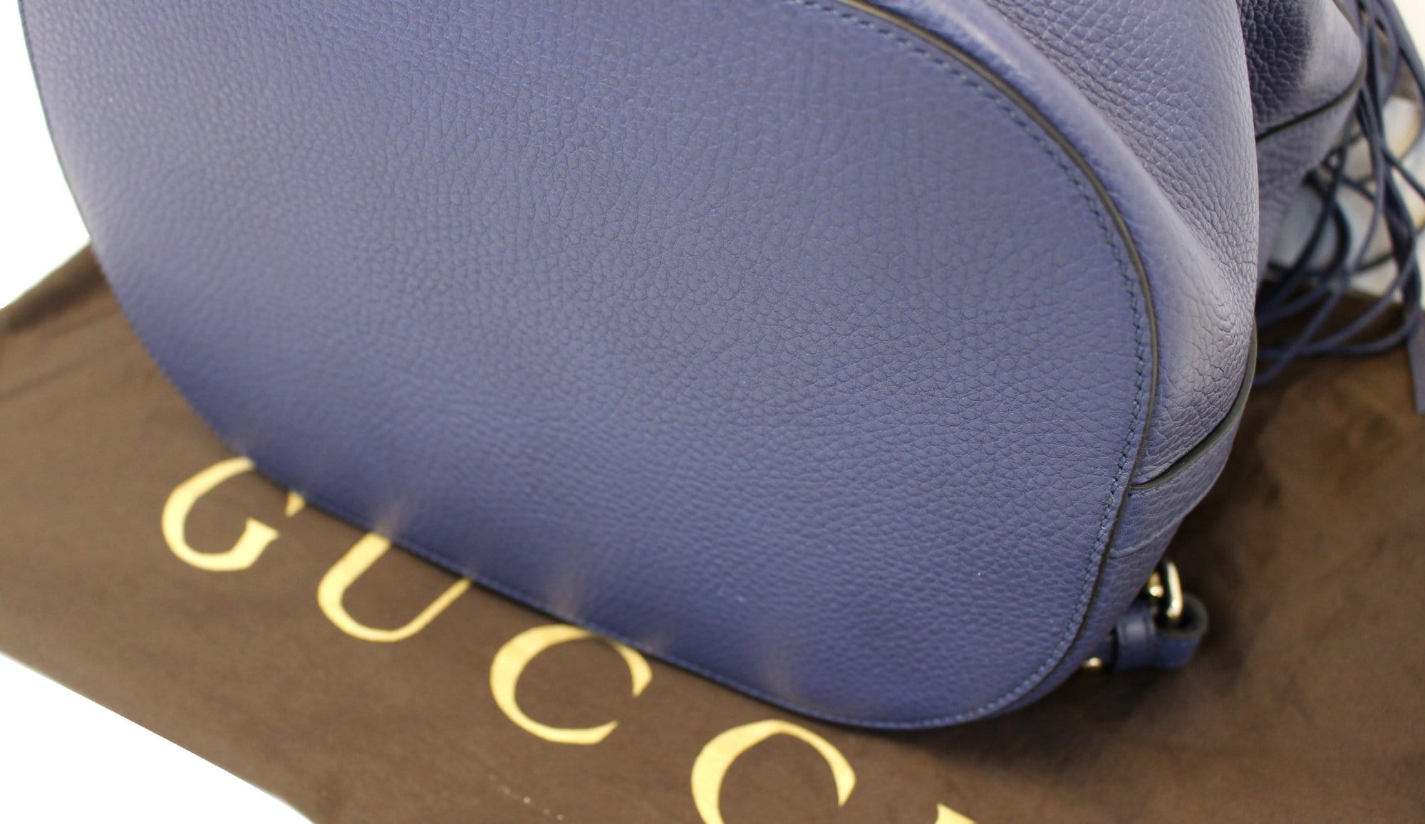 GUCCI Miss Bamboo Medium Blue Leather Bucket Shoulder Handbag