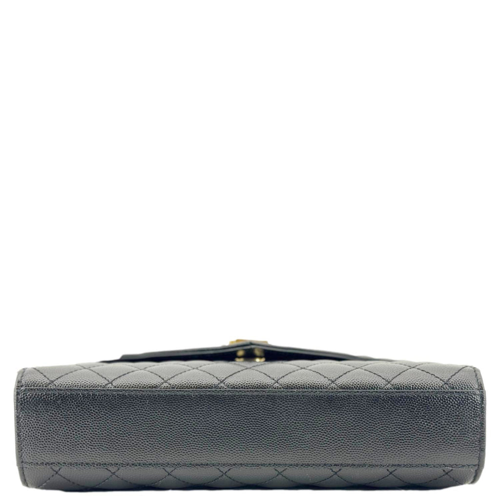 YVES SAINT LAURENT Envelope Flap Quilted Caviar Leather Chain Shoulder Bag Black