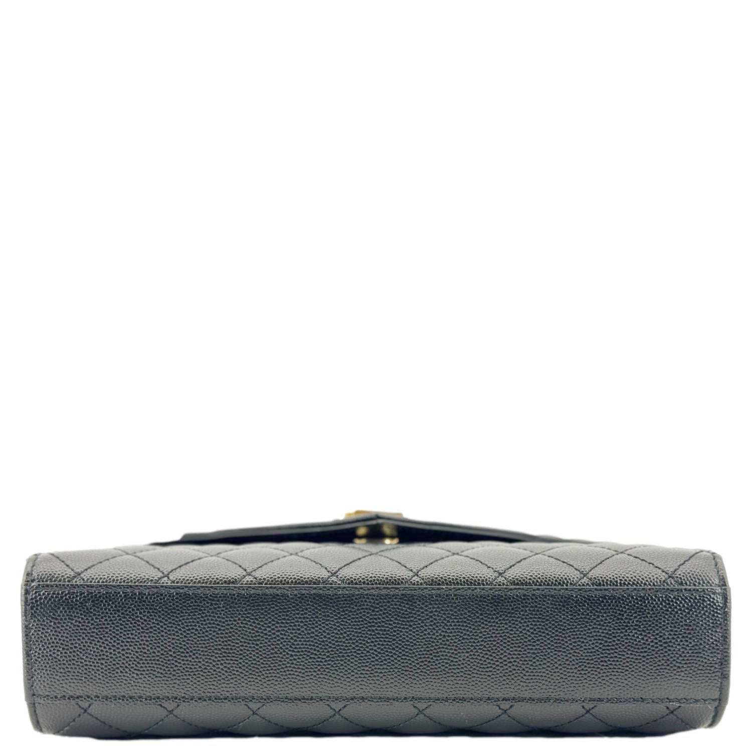 YVES SAINT LAURENT Envelope Flap Quilted Caviar Leather Chain Shoulder Bag Black
