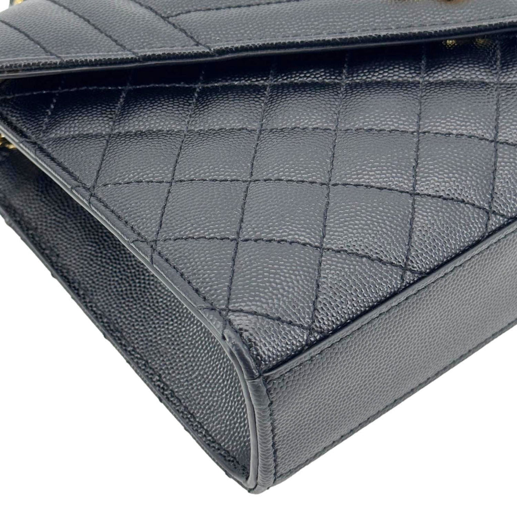 YVES SAINT LAURENT Envelope Flap Quilted Caviar Leather Chain Shoulder Bag Black
