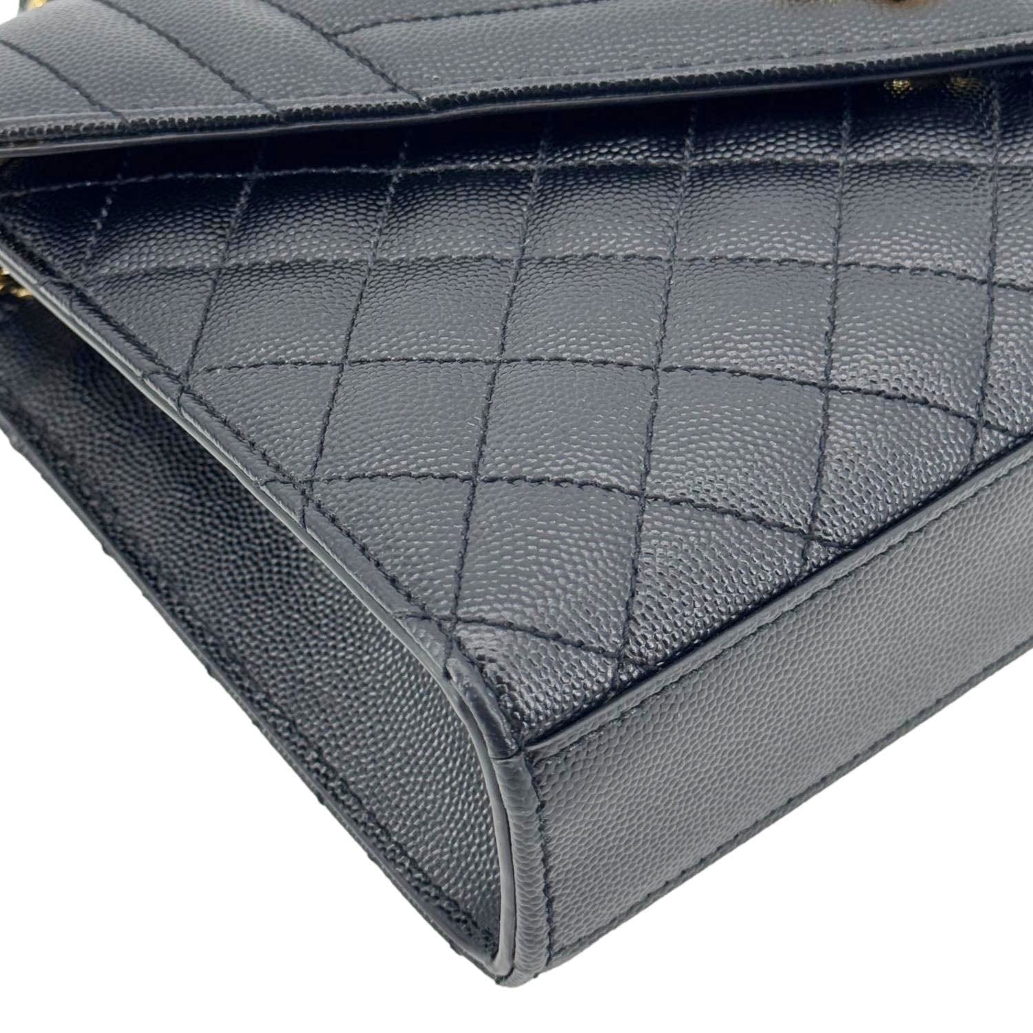 YVES SAINT LAURENT Envelope Flap Quilted Caviar Leather Chain Shoulder Bag Black