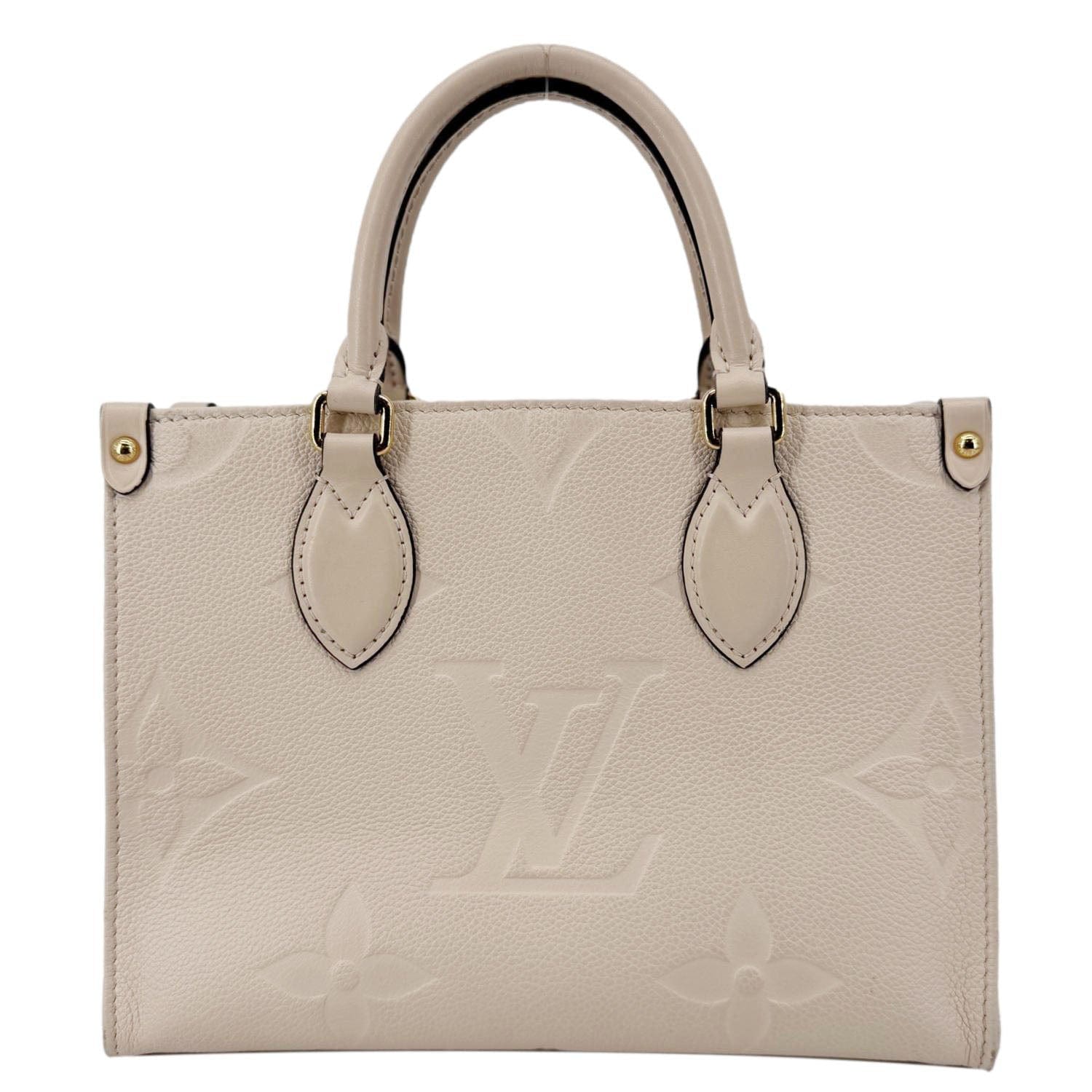 LOUIS VUITTON Onthego PM Giant Monogram Empreinte Leather Satchel Bag Cream