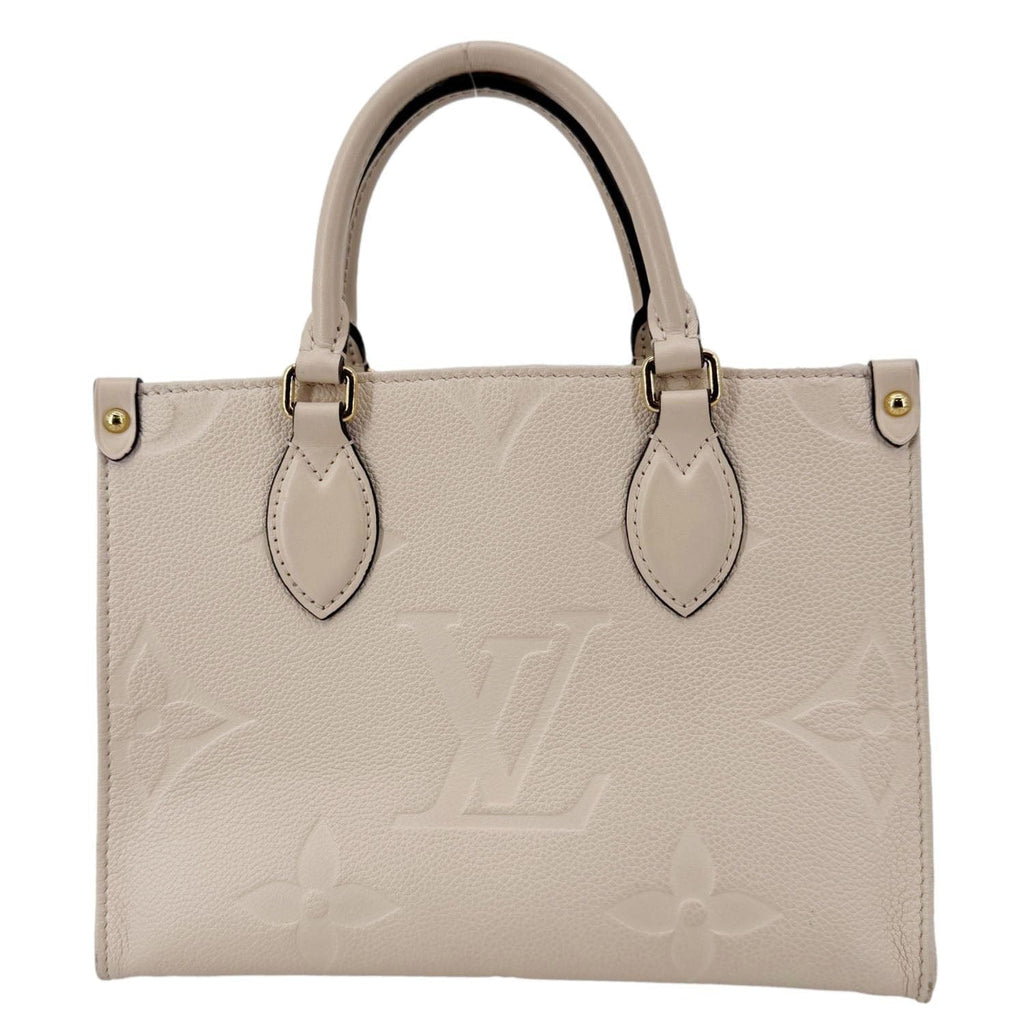 LOUIS VUITTON Onthego PM Giant Monogram Empreinte Leather Satchel Bag Cream