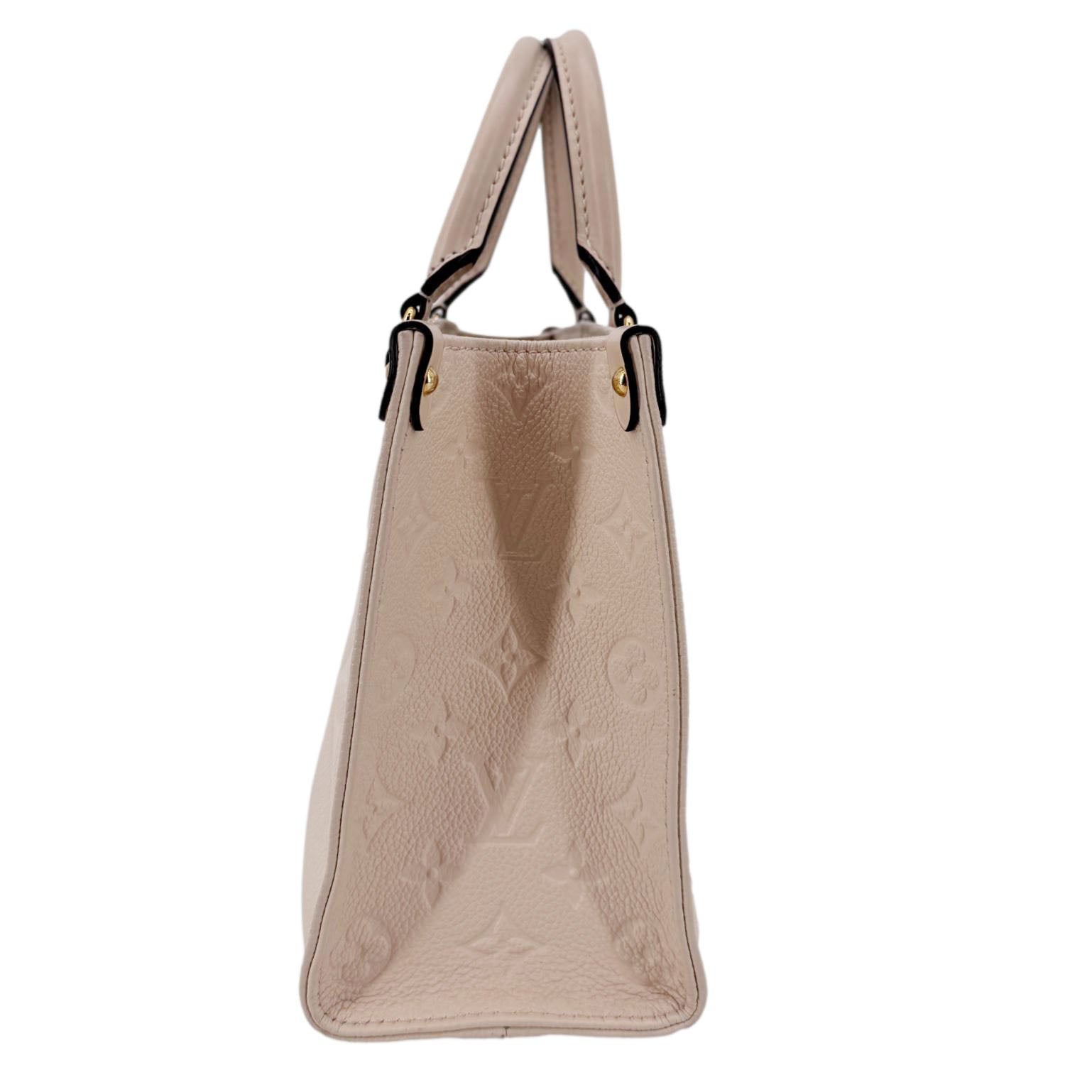 LOUIS VUITTON Onthego PM Giant Monogram Empreinte Leather Satchel Bag Cream