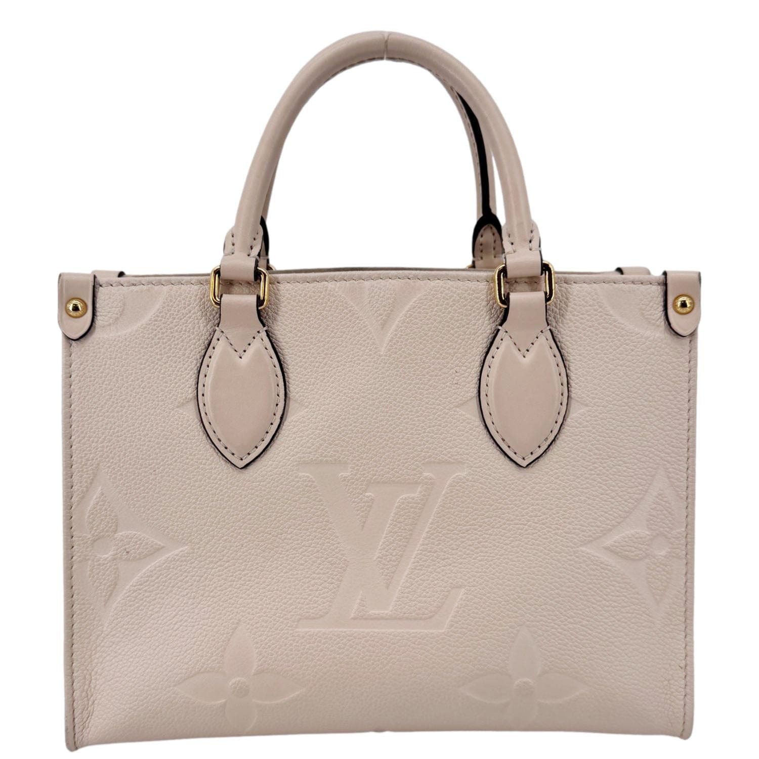 LOUIS VUITTON Onthego PM Giant Monogram Empreinte Leather Satchel Bag Cream