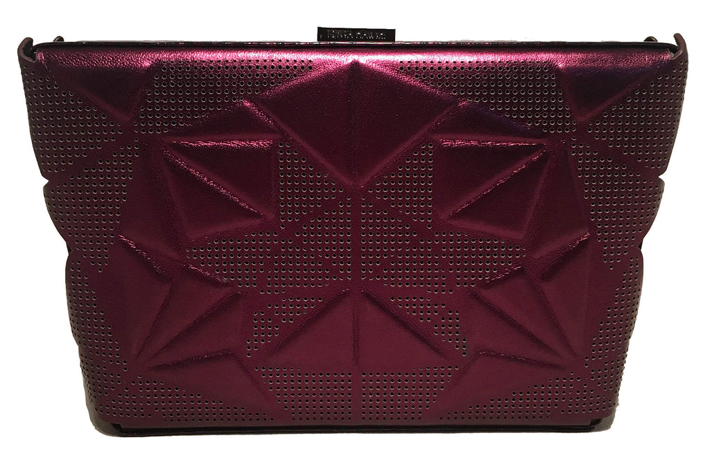 Tonya Hawkes Purple Metallic Embossed and Laser Cut Leather Clutch